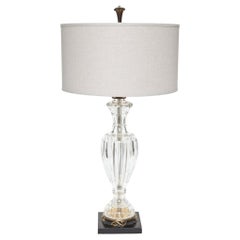 A Single Cut Crystal Lamp with Ebony & Brass Base