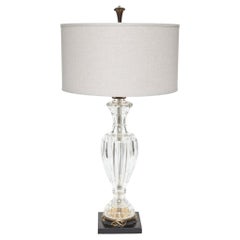 Used Cut Crystal Lamp with Ebony & Brass Base