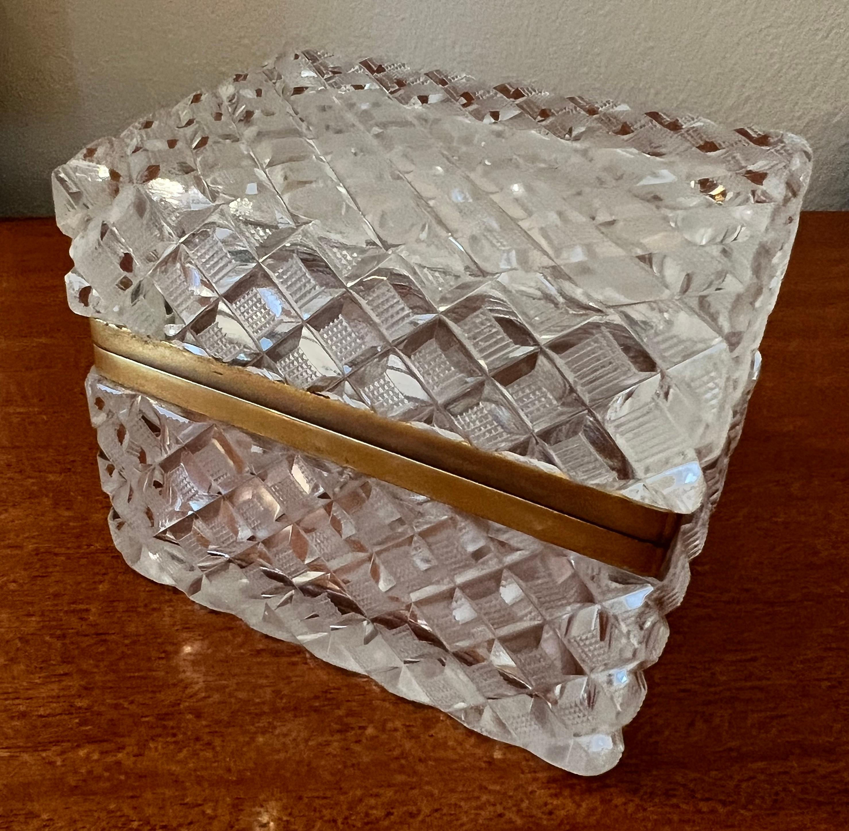 Cut Crystal Lidded Box in the Style of Baccarat With Brass Closure For Sale 4