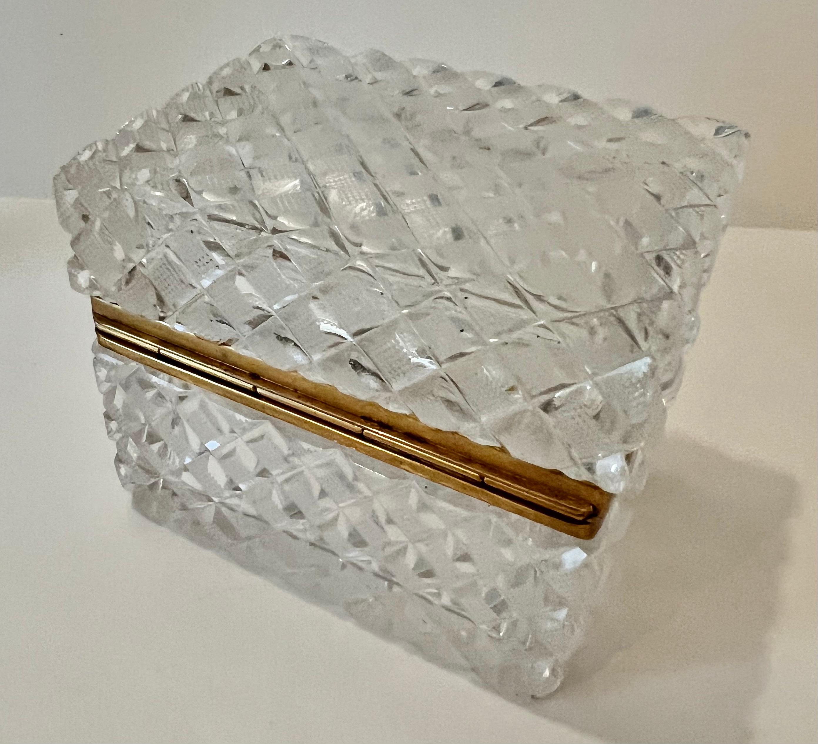 Cut Crystal Lidded Box in the Style of Baccarat With Brass Closure For Sale 1