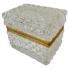 Vintage Cut Crystal Lidded Box in the Style of Baccarat With Brass Closure