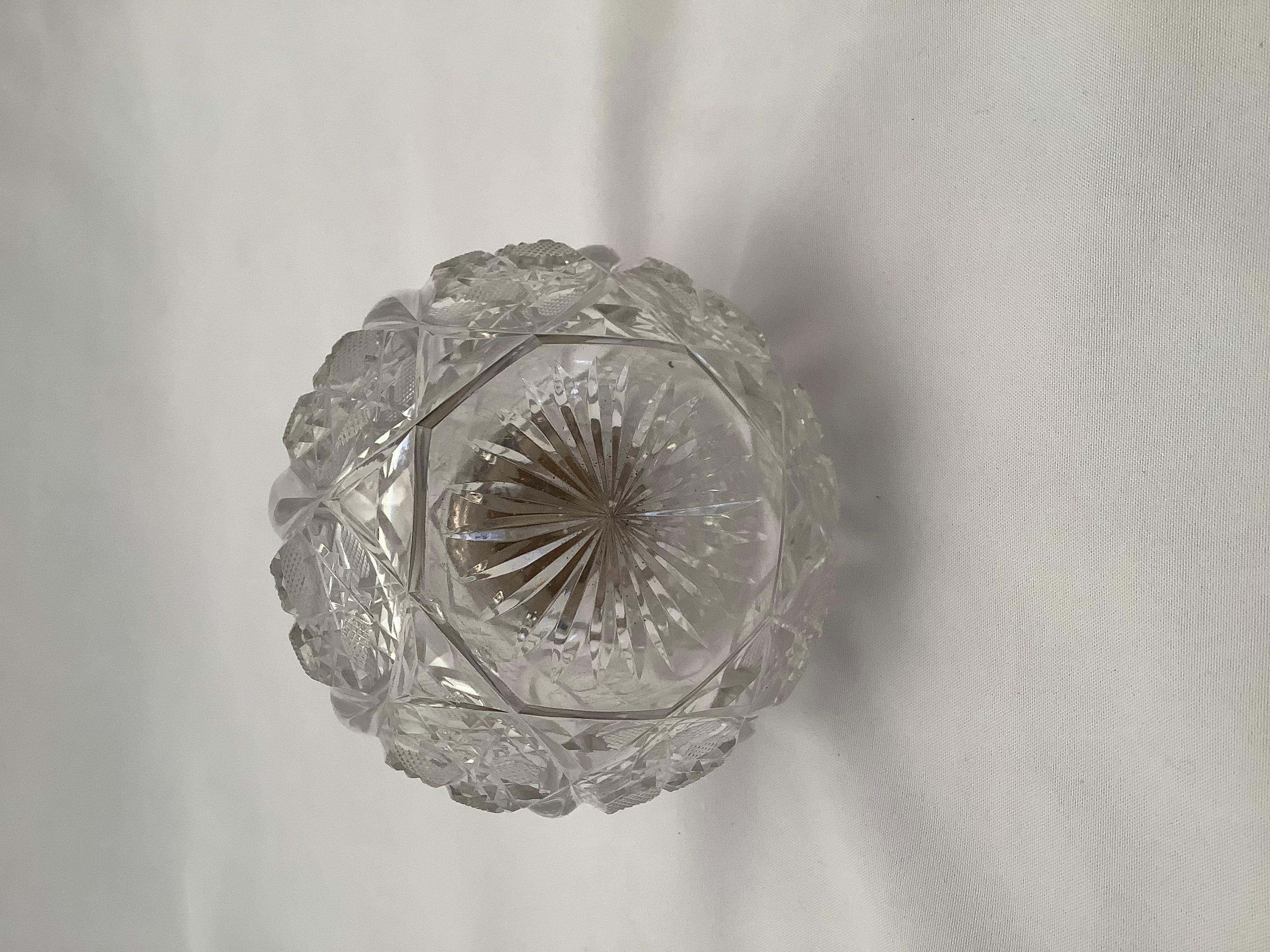 Victorian Cut Crystal Perfume Bottle W/ Sterling Silver Top 