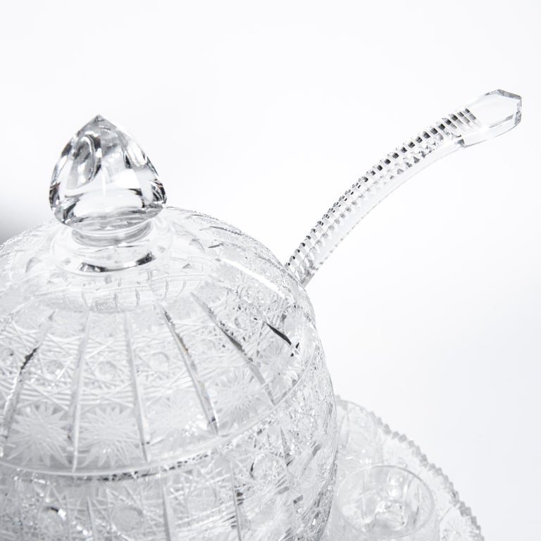 Cut Crystal Punch Bowl Set, Czech, circa 1950 For Sale at 1stDibs