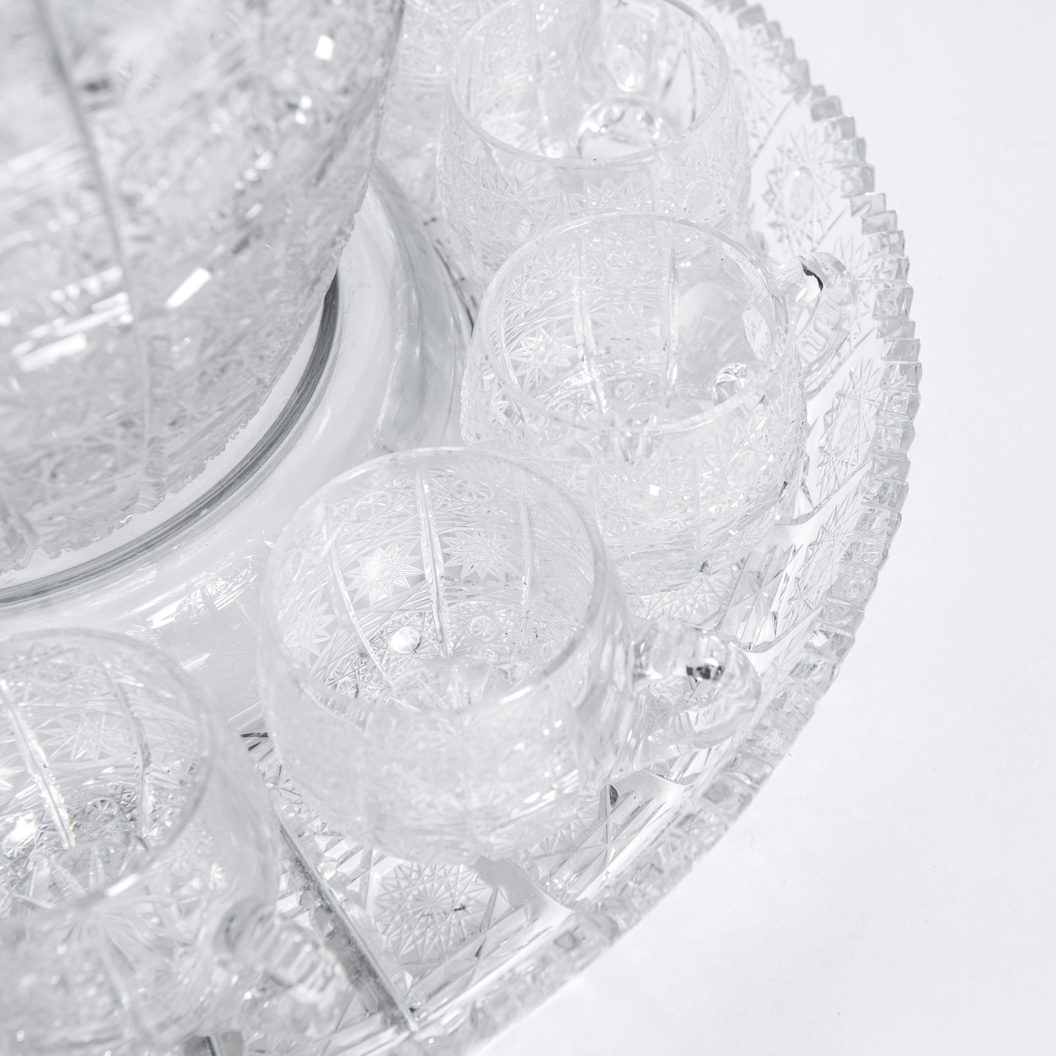 crystal punch bowl with cups