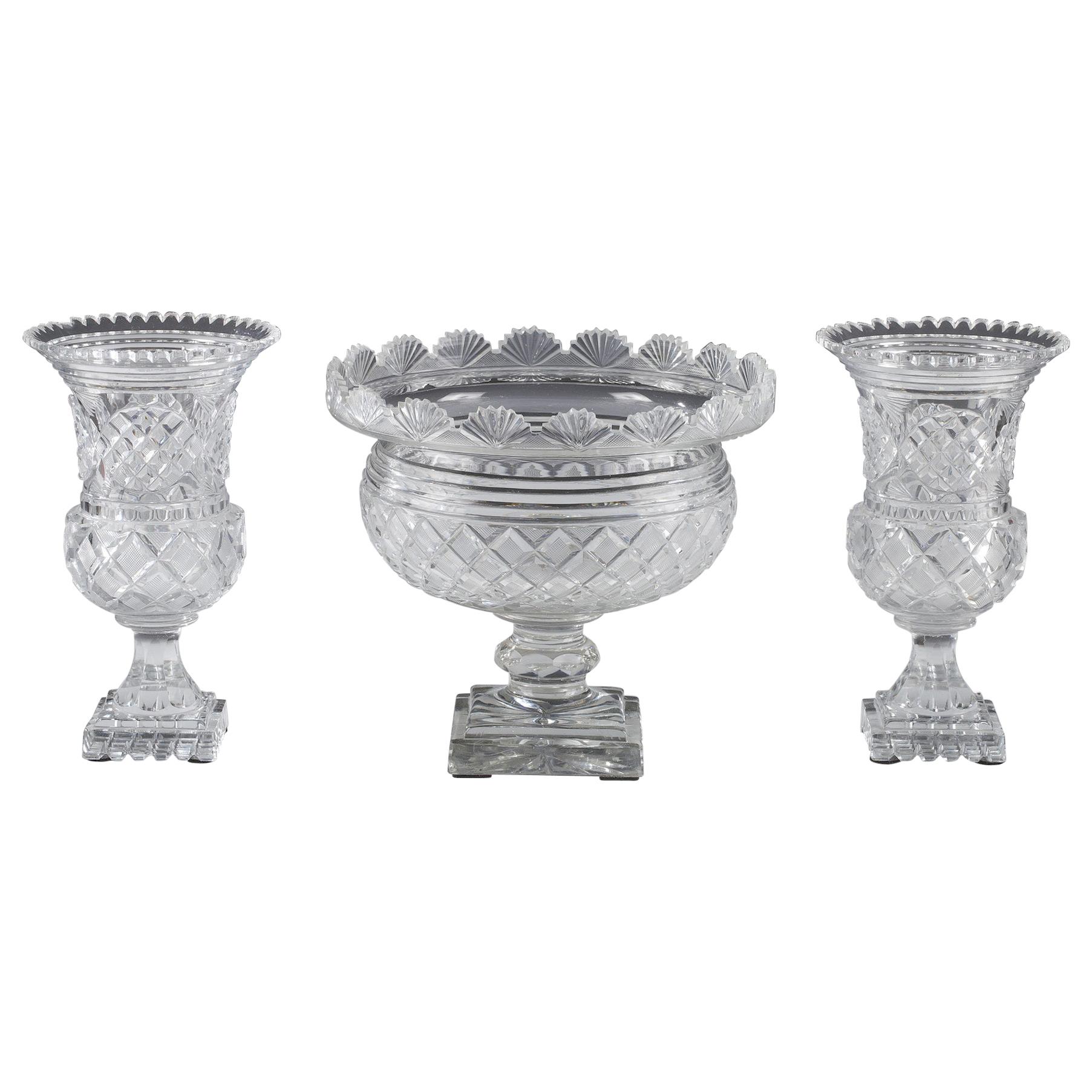 Set of Cut Crystal Vases Attributed to Baccarat, France, Circa 1880
