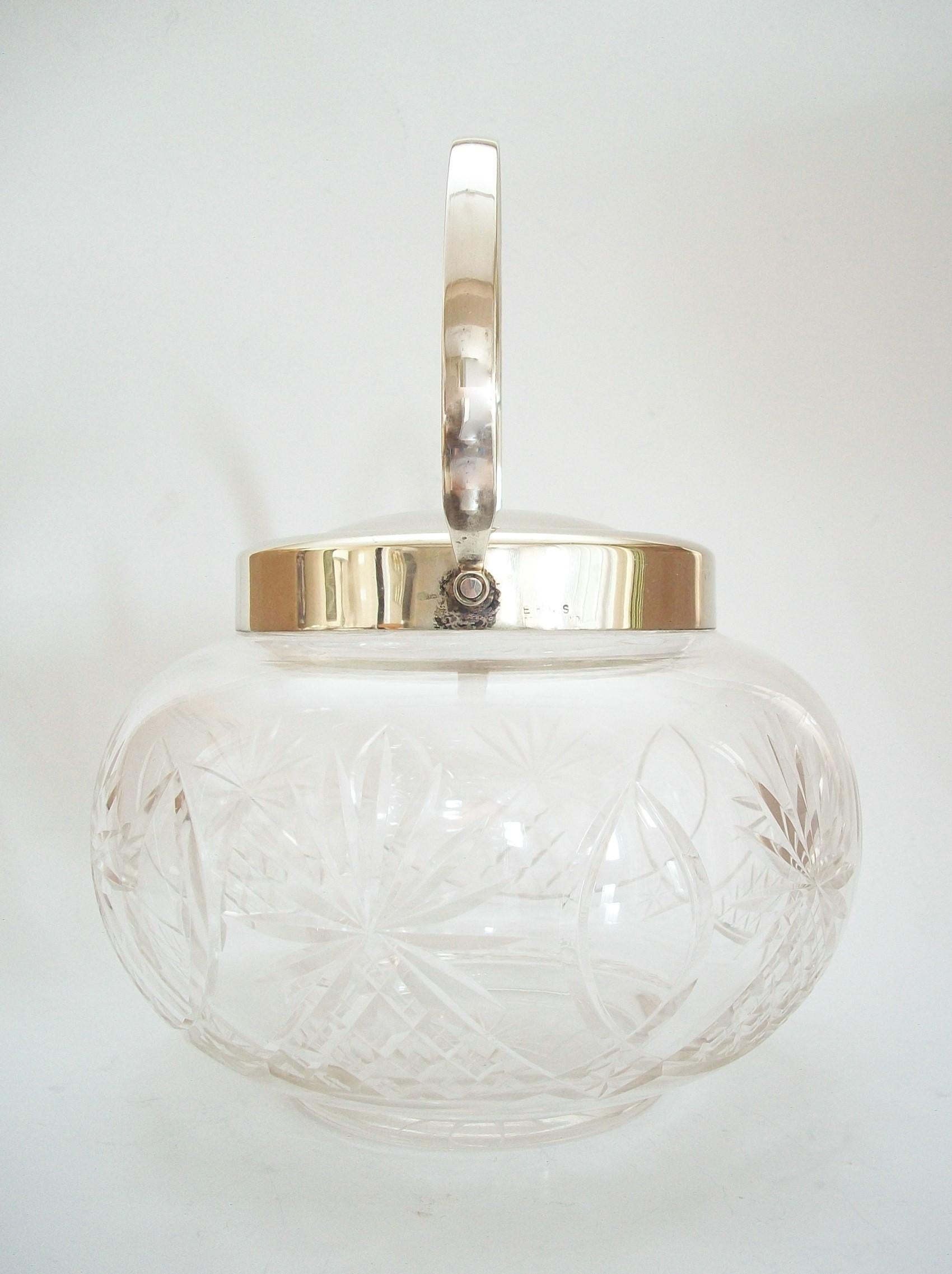 Silver Plate Cut Crystal & Silverplate Biscuit Barrel - United Kingdom - Early 20th Century For Sale