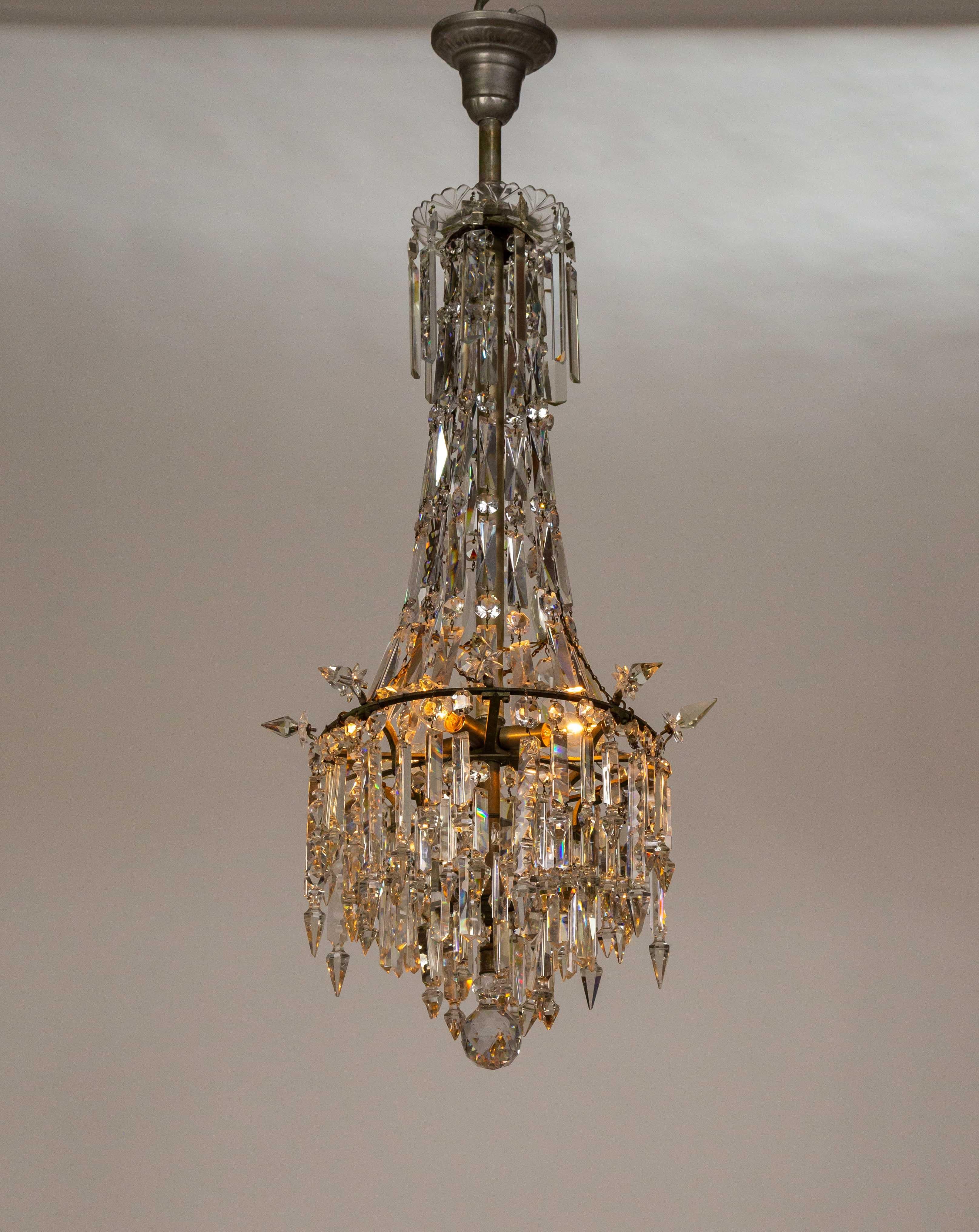 Cut Crystal Spear Empire Chandelier In Good Condition For Sale In San Francisco, CA