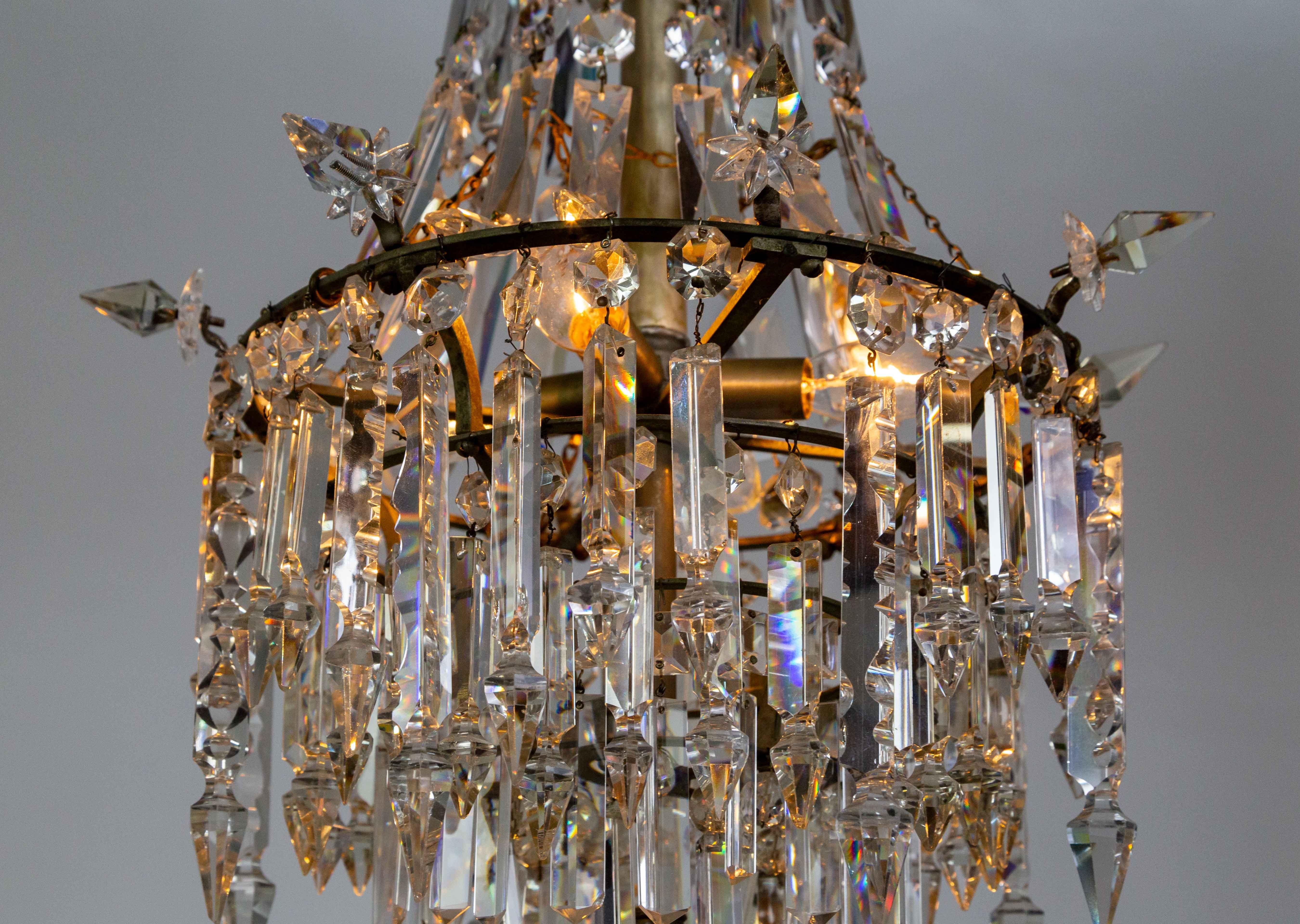 20th Century Cut Crystal Spear Empire Chandelier For Sale