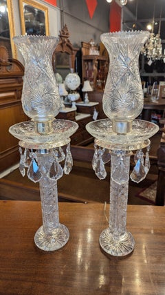 Hollywood Regency Cut Crystal Table Lamp Pair, Czech Republic, 1970