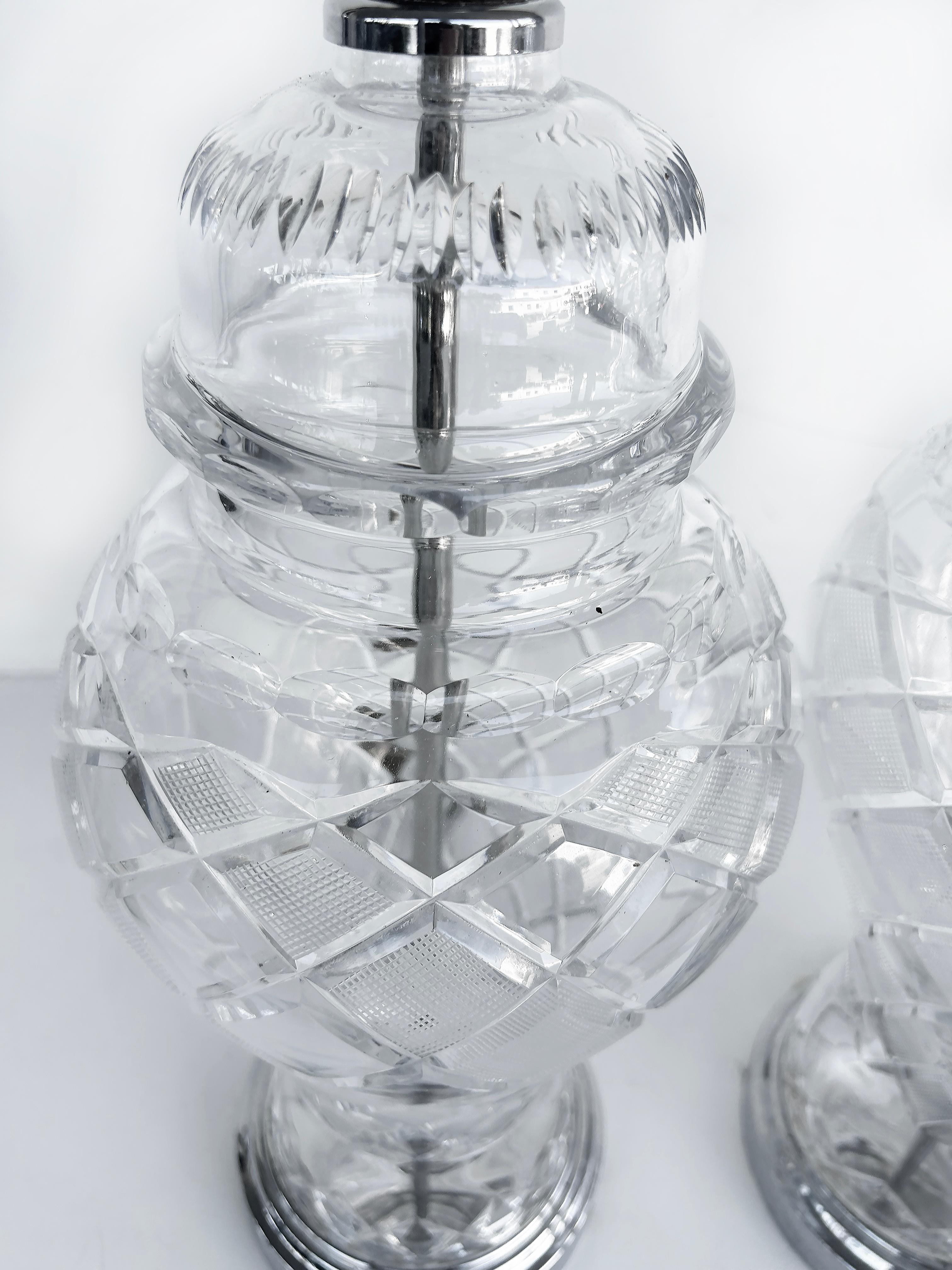 Irish Cut Crystal Table Lamps, Chrome Bases, Waterford Crystal Ireland Attributed For Sale