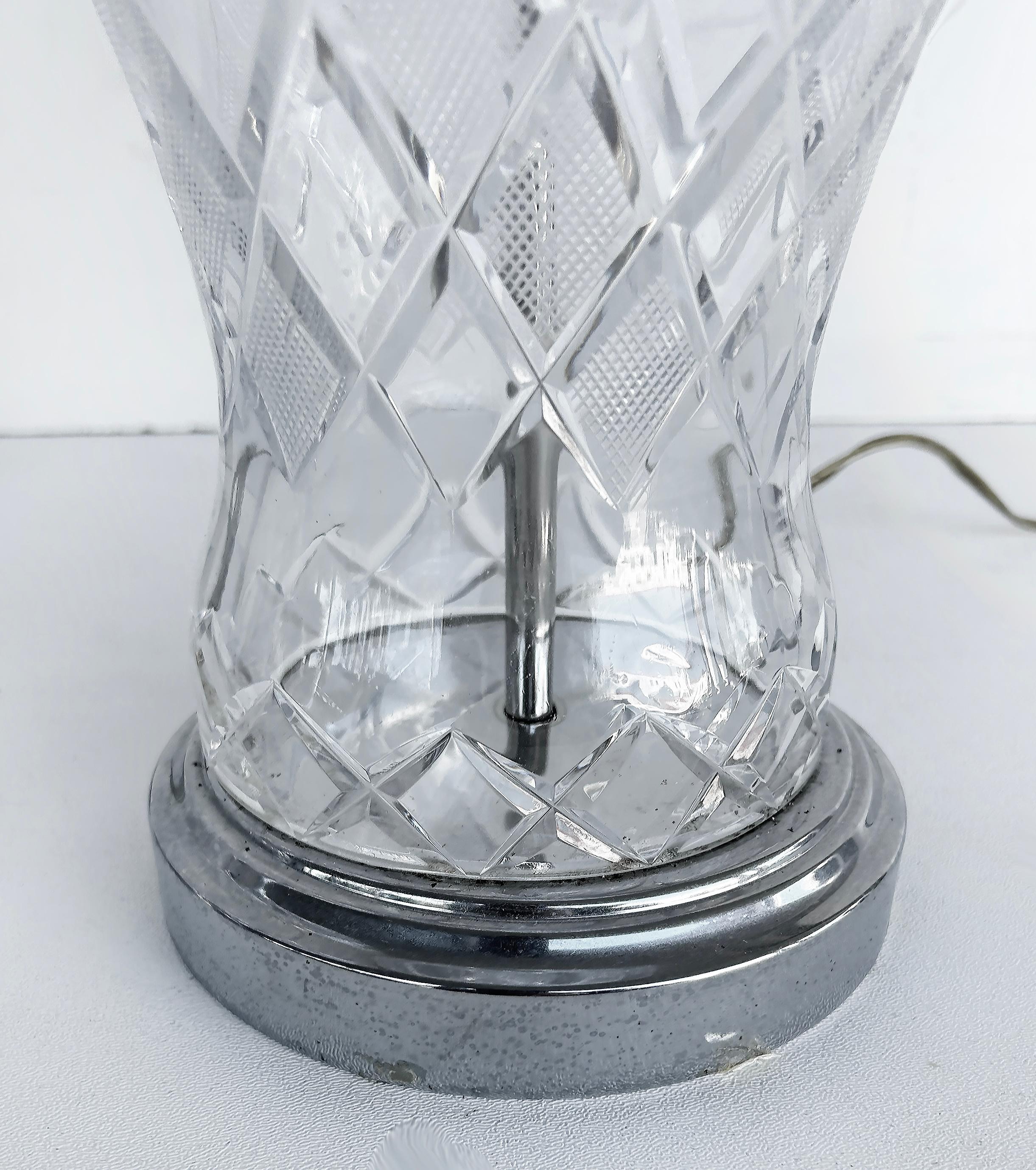 Cut Crystal Table Lamps, Chrome Bases, Waterford Crystal Ireland Attributed For Sale 1