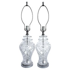 Cut Crystal Table Lamps, Chrome Bases, Waterford Crystal Ireland Attributed