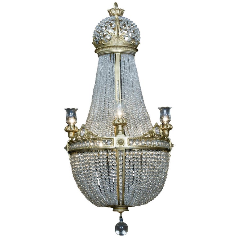 Cut Crystal Tent and Basket Chandelier Attributed to Baccarat, circa 1890 For Sale
