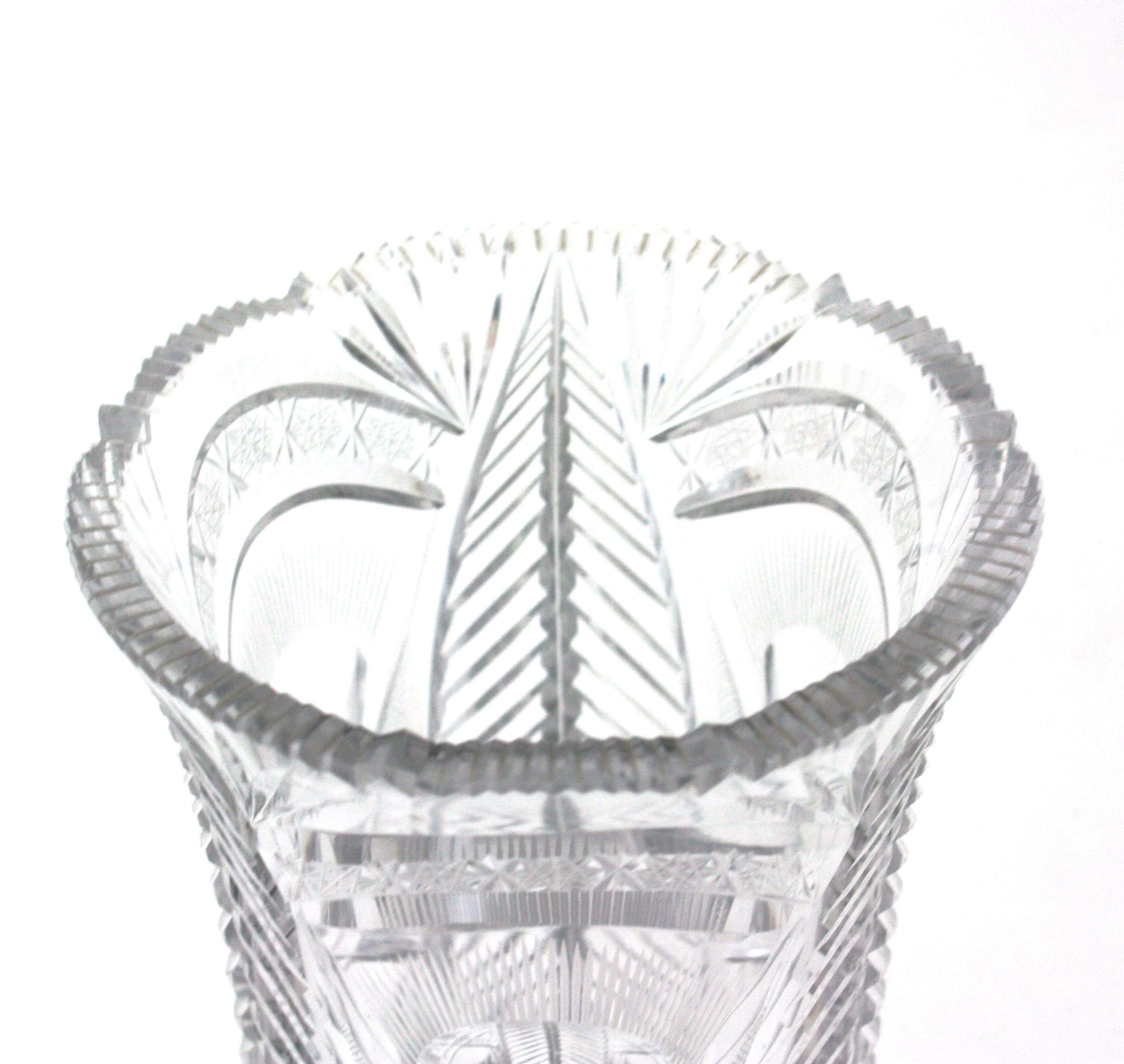 Spanish Cut Crystal Vase or Hurricane Candle Holder For Sale