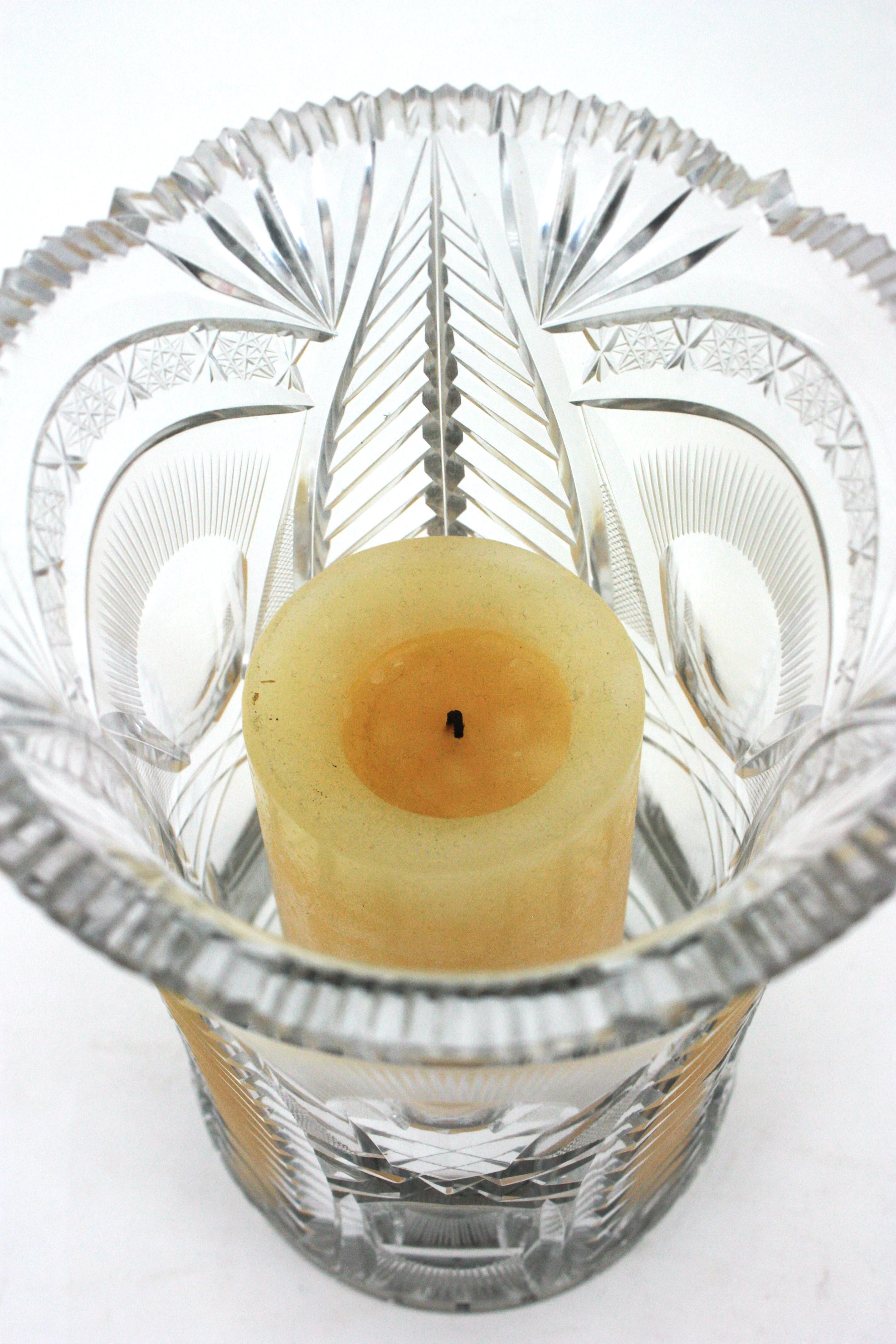 Hand-Crafted Cut Crystal Vase or Hurricane Candle Holder For Sale