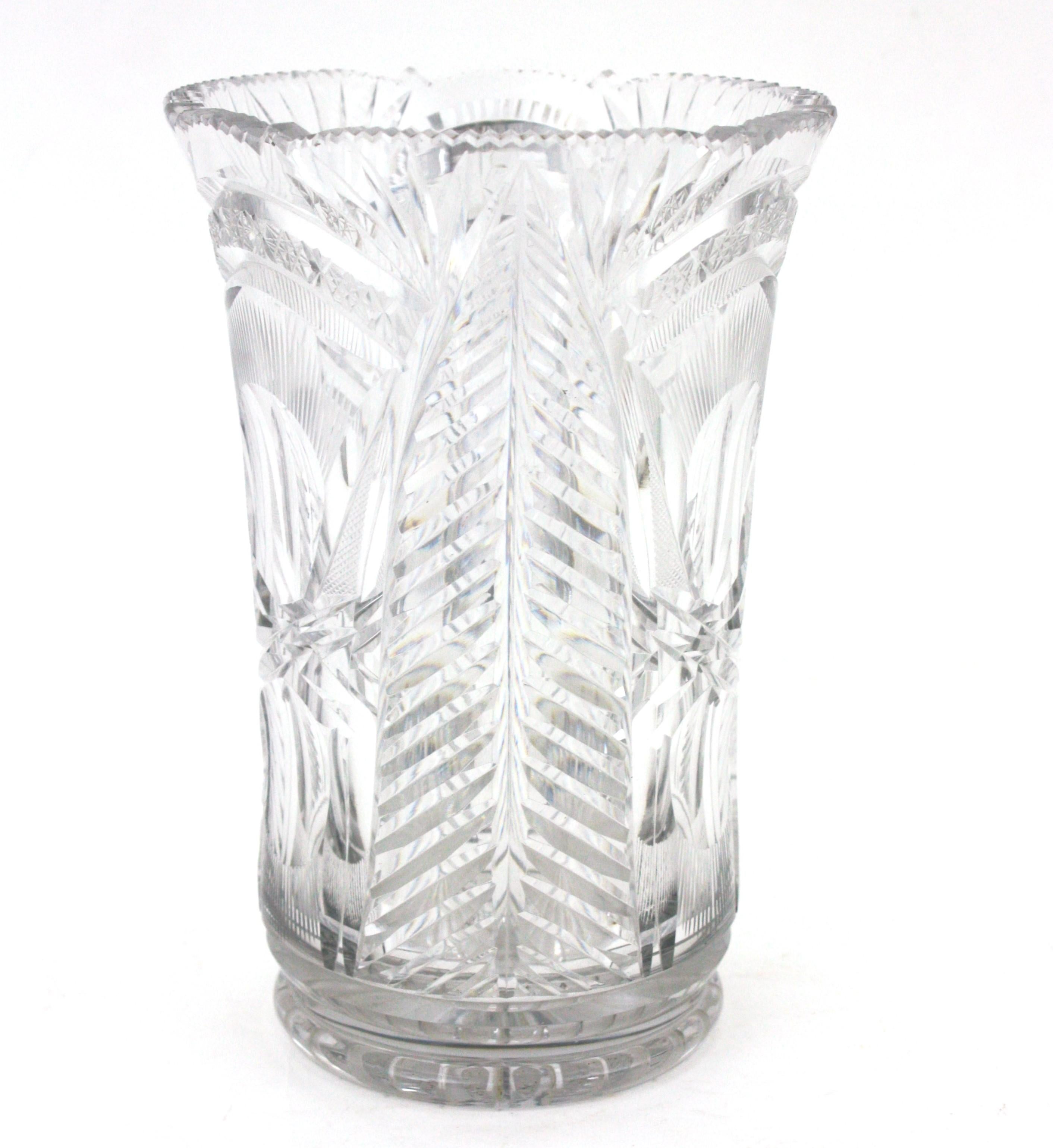20th Century Cut Crystal Vase or Hurricane Candle Holder For Sale