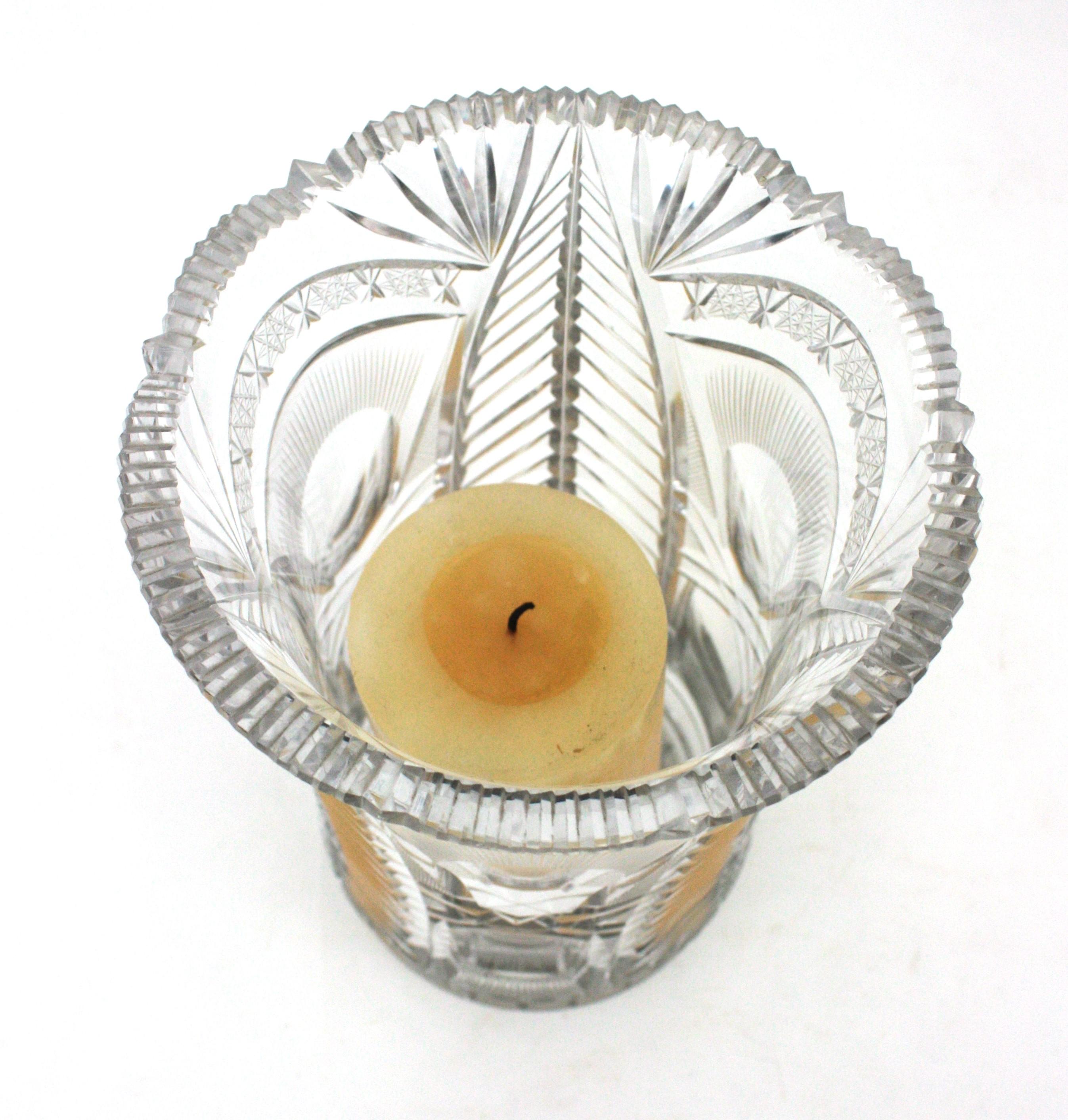Silver Cut Crystal Vase or Hurricane Candle Holder For Sale