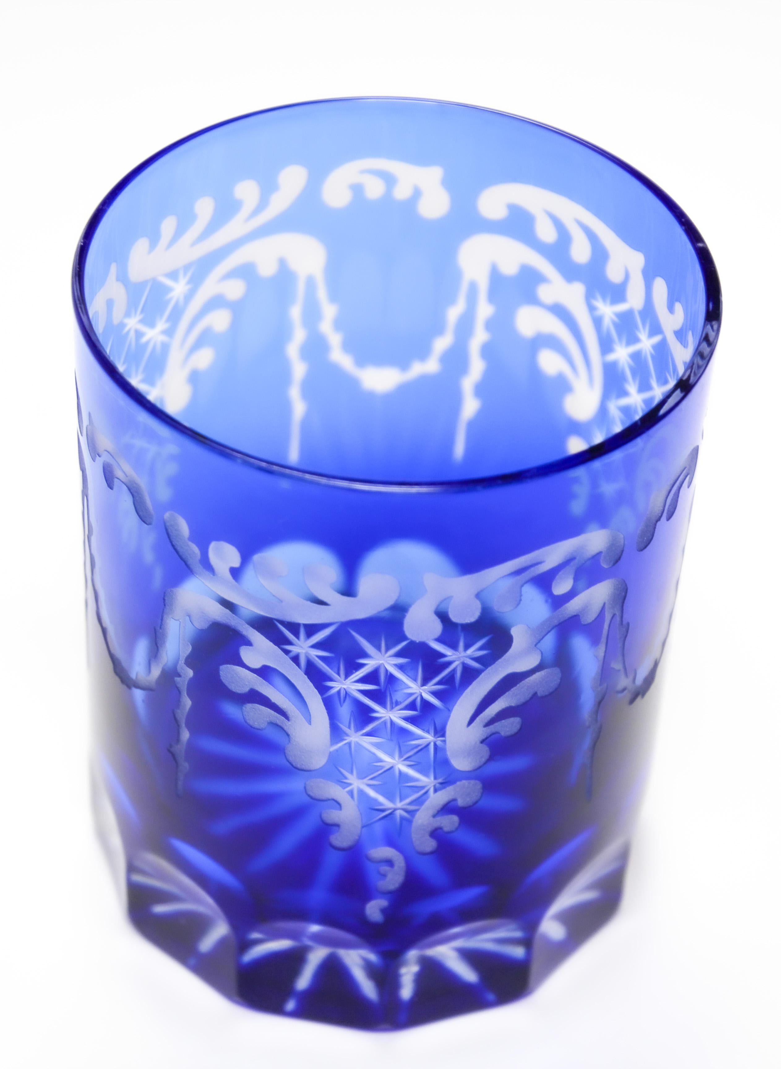 20th Century Cut Crystal Whiskey Glass Tumbler Baccarat Sapphire Blue