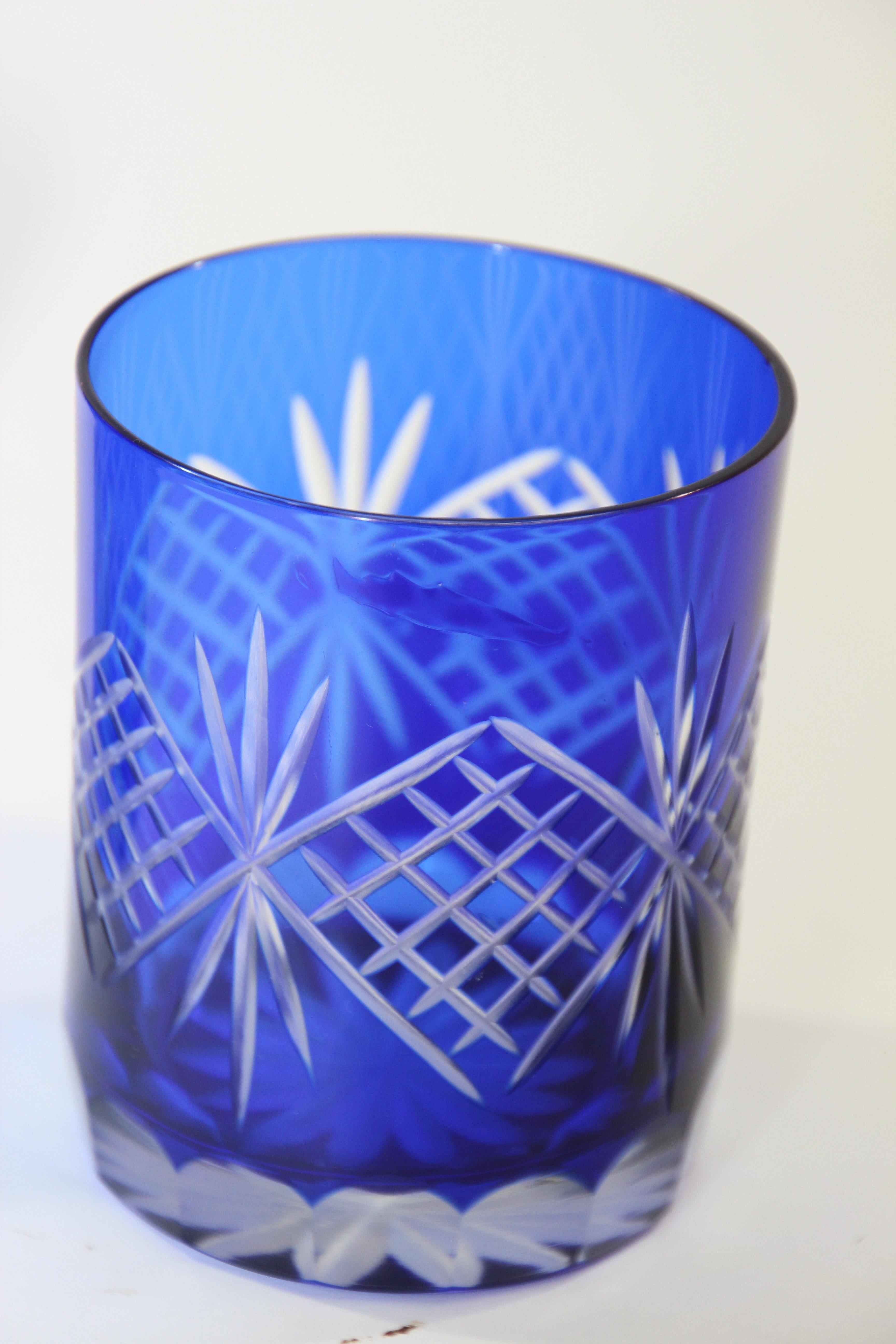 Cut Crystal Whiskey Glass Tumbler Baccarat Sapphire Blue 3