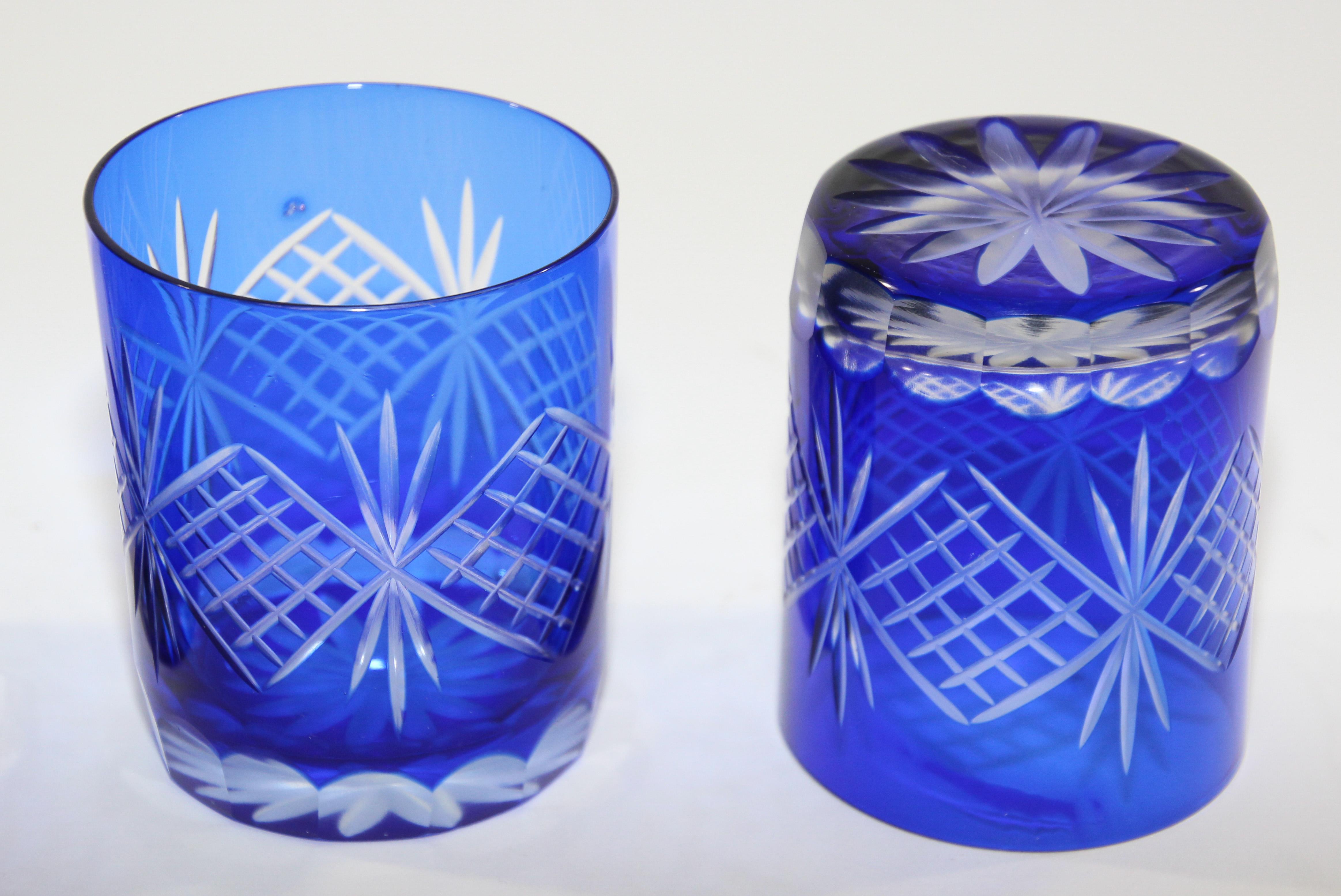 Bohemian Cut Crystal Whiskey Glass Tumbler Baccarat Sapphire Blue