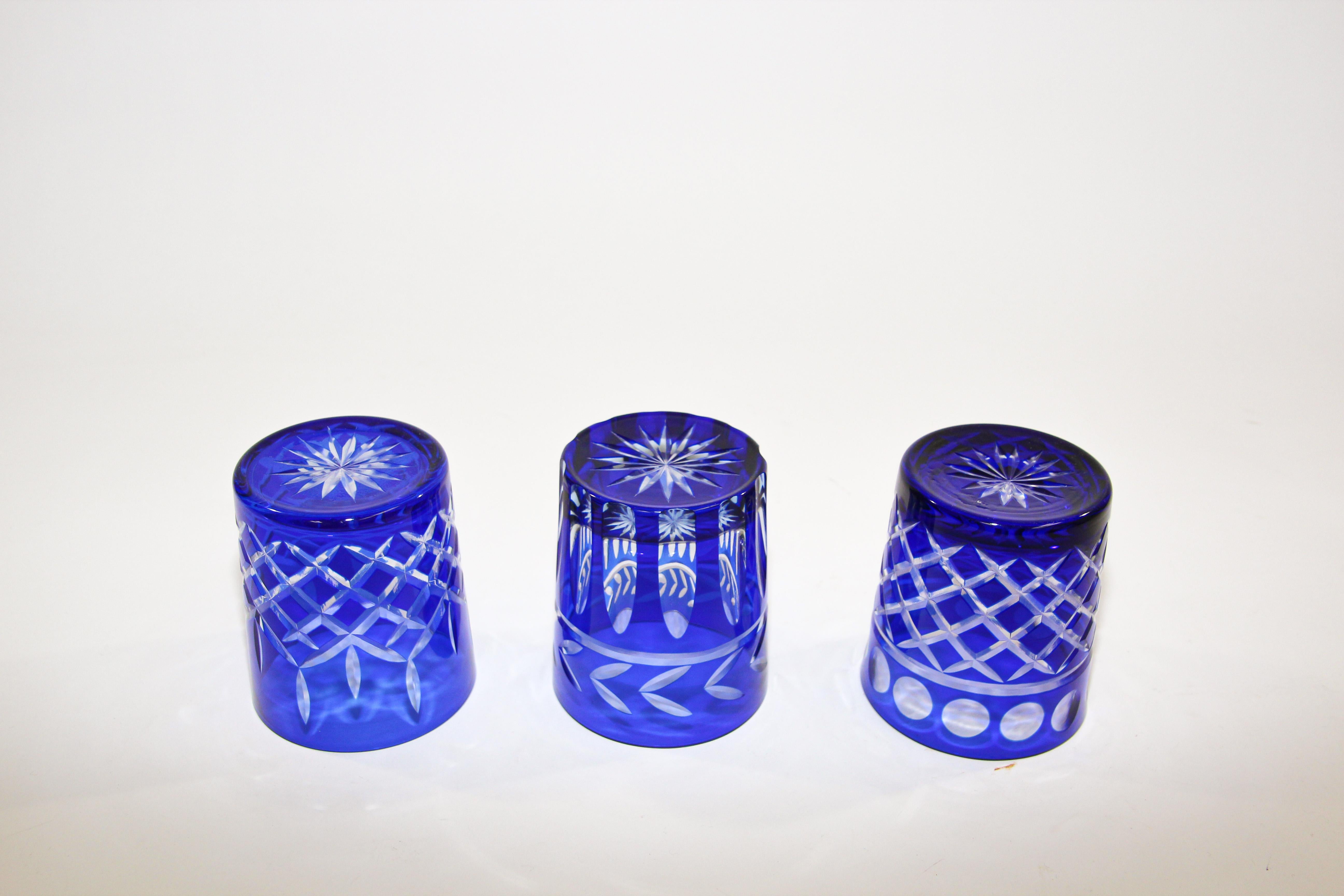 Art Nouveau Cut Crystal Whiskey Glass Tumbler Baccarat Sapphire Blue
