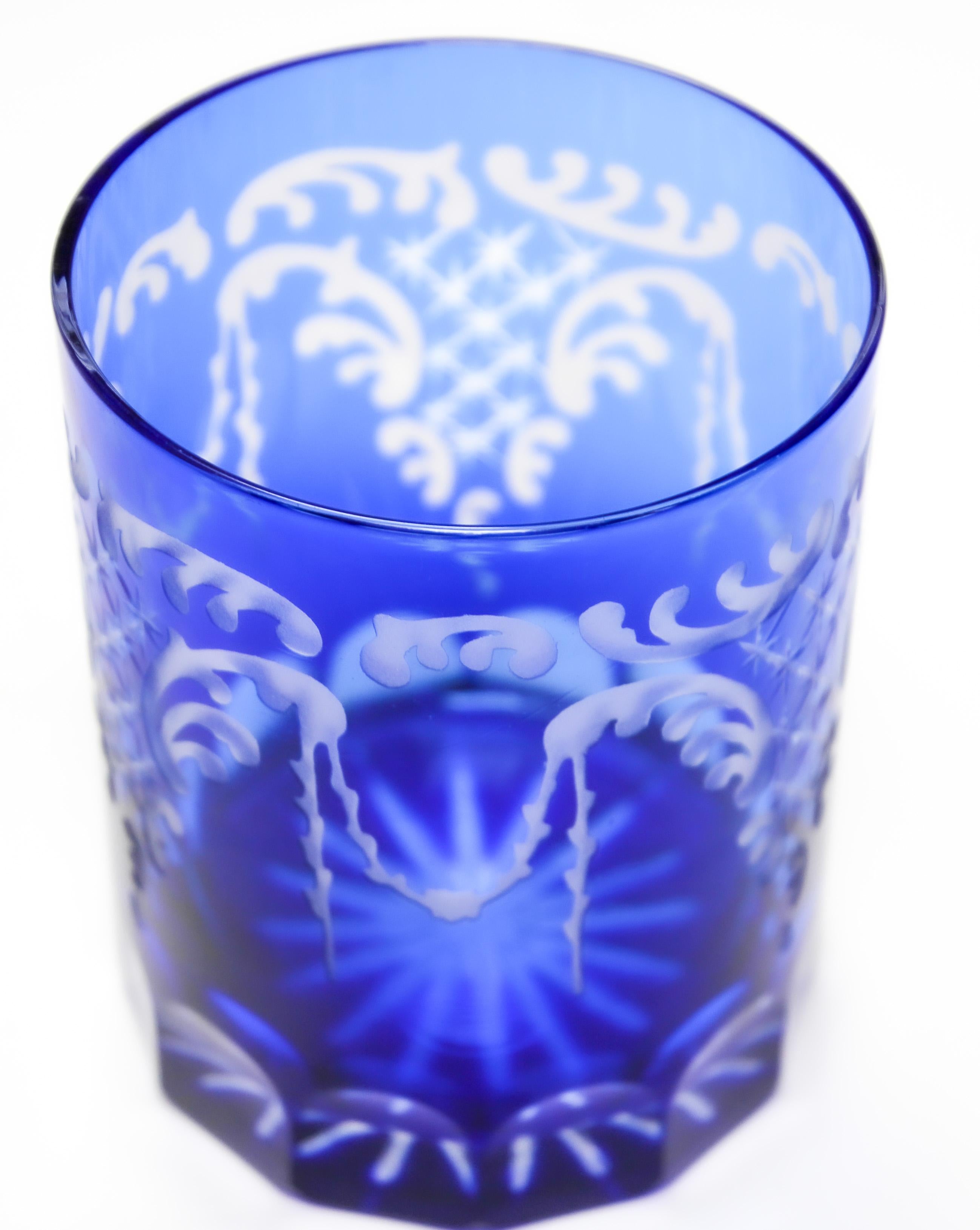 French Cut Crystal Whiskey Glass Tumbler Baccarat Sapphire Blue