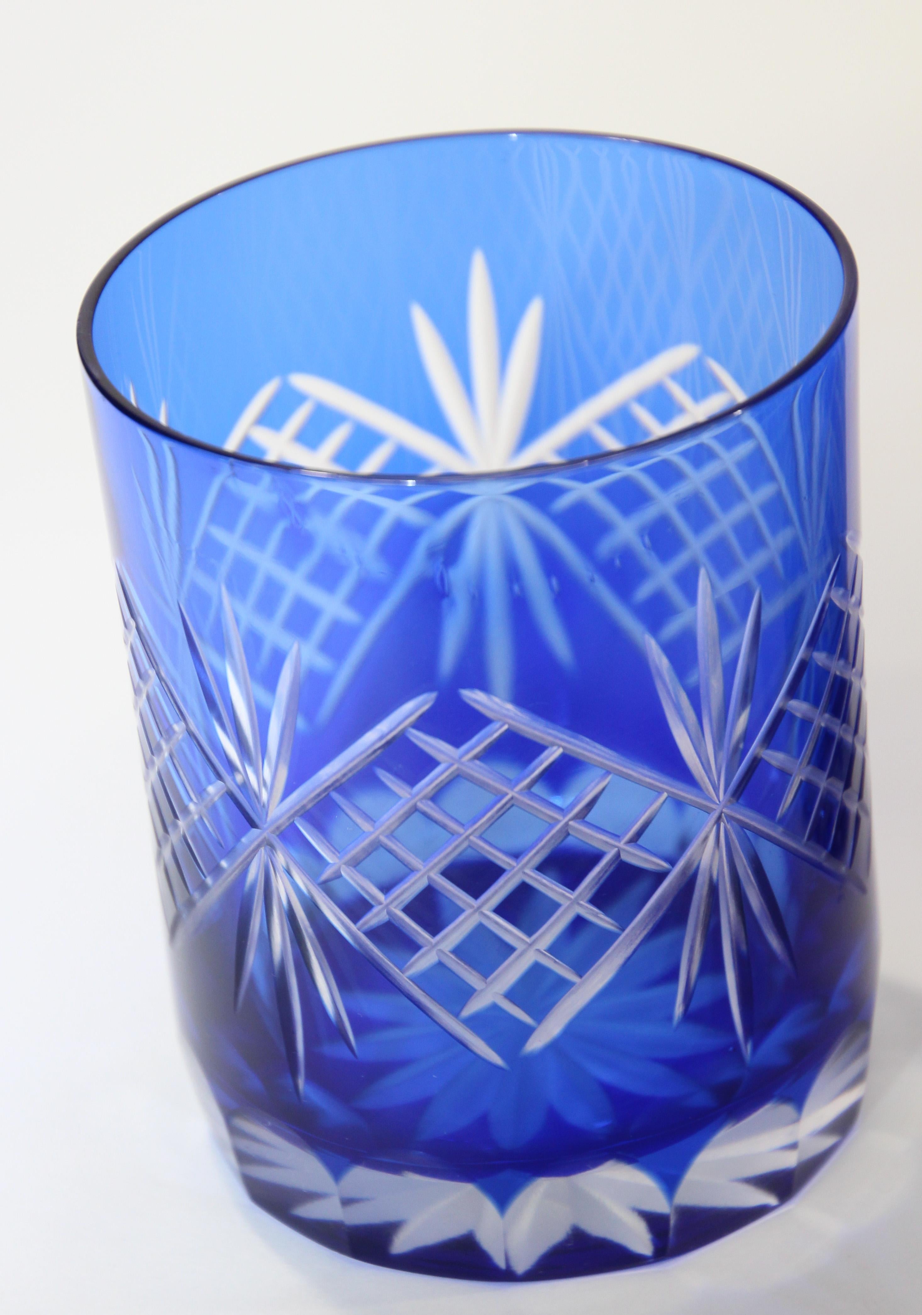 Hand-Crafted Cut Crystal Whiskey Glass Tumbler Baccarat Sapphire Blue