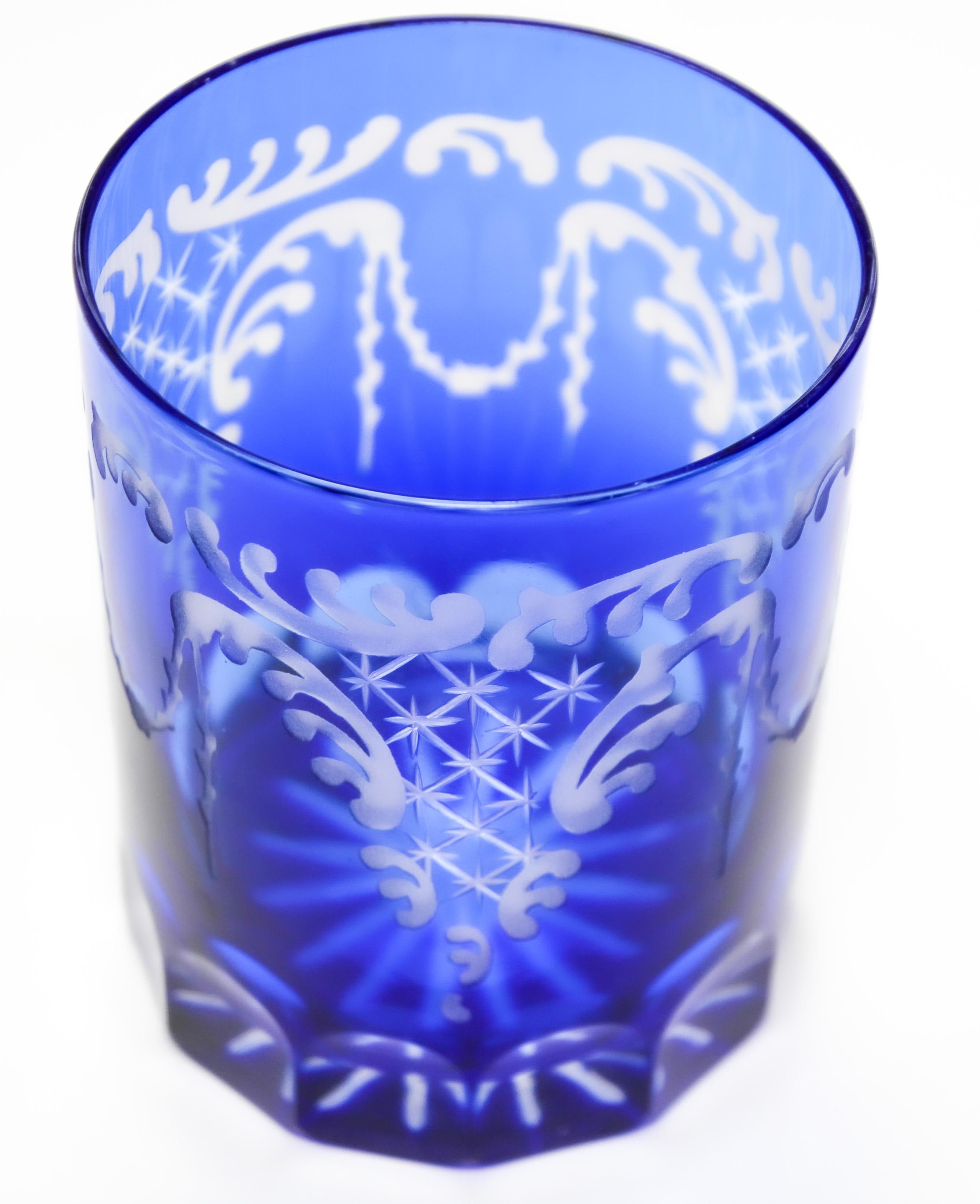 Hand-Crafted Cut Crystal Whiskey Glass Tumbler Baccarat Sapphire Blue