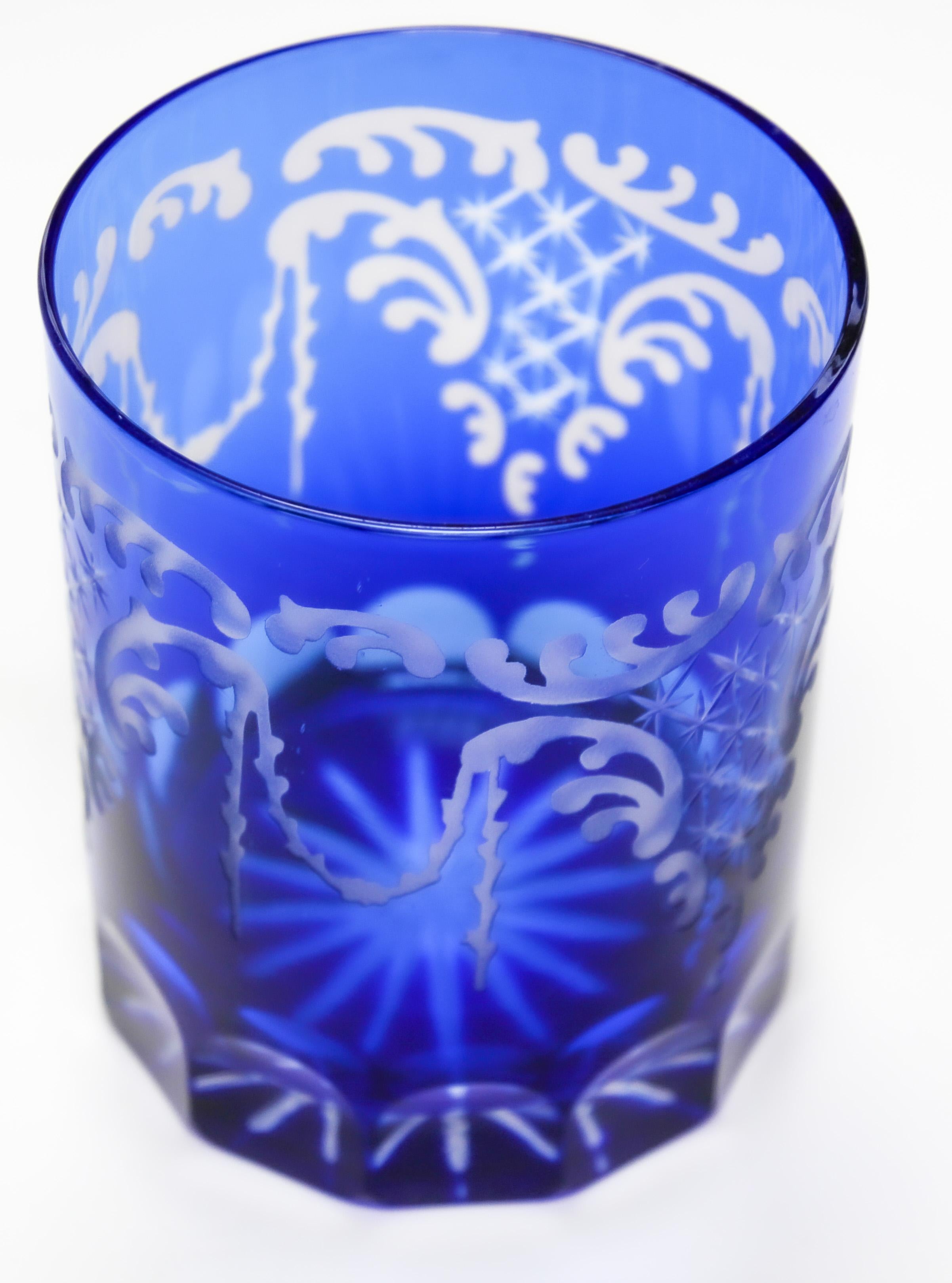 Cut Crystal Whiskey Glass Tumbler Baccarat Sapphire Blue In Good Condition In North Hollywood, CA