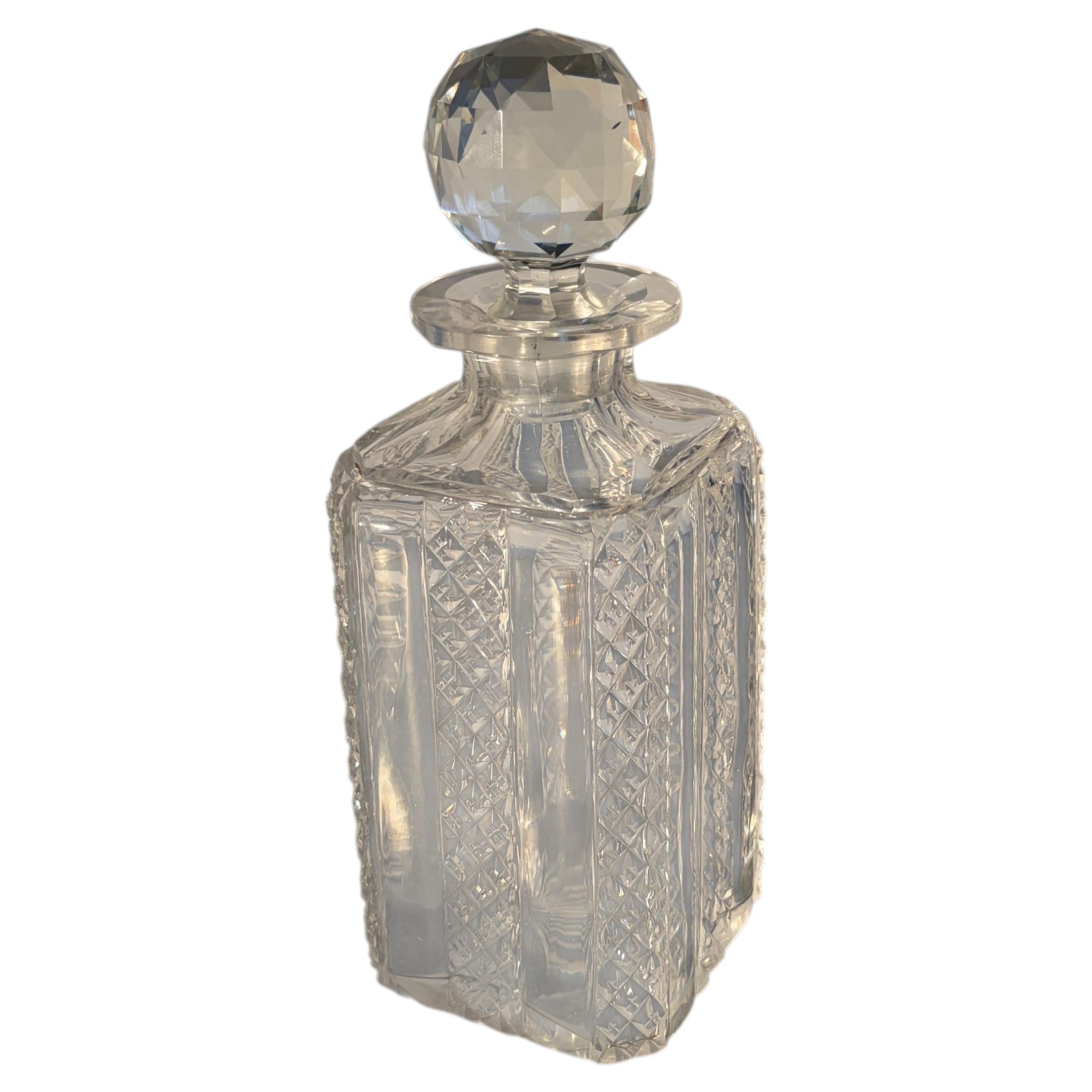 Cut Crystal Whiskey Decanter with Faceted Glass Stopper