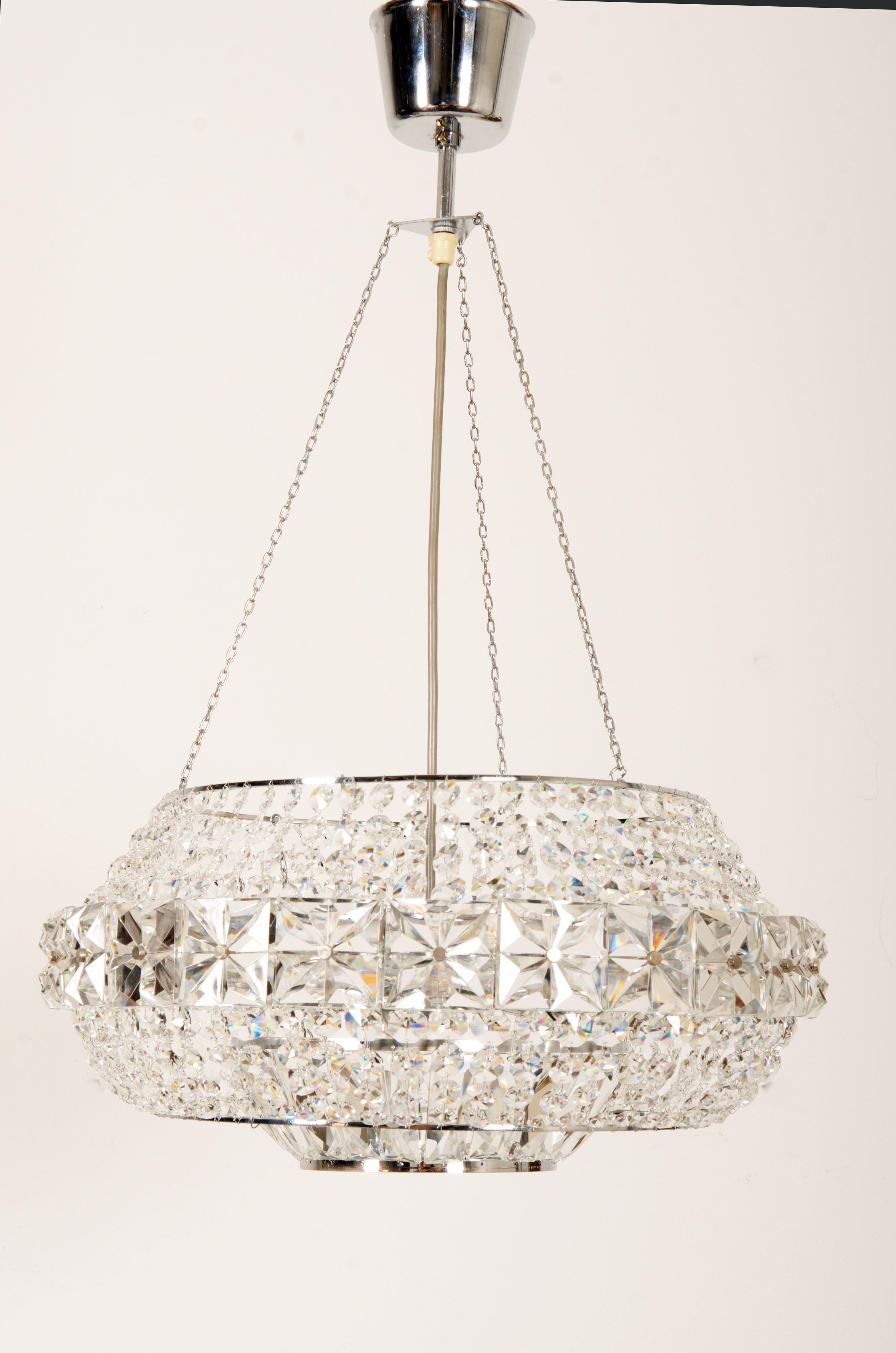 Brass Cut Crystals Chandelier from the Late 1970s For Sale
