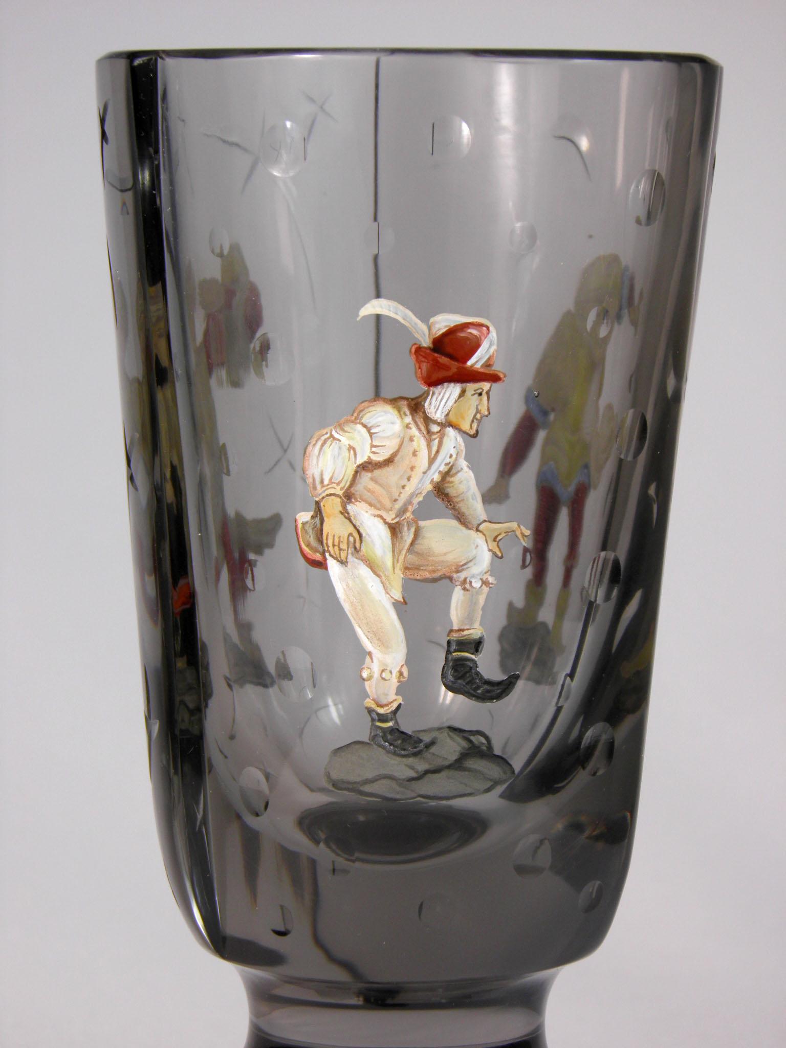 French Cut, Engraved and Painted Goblet in Art Deco Style, France For Sale