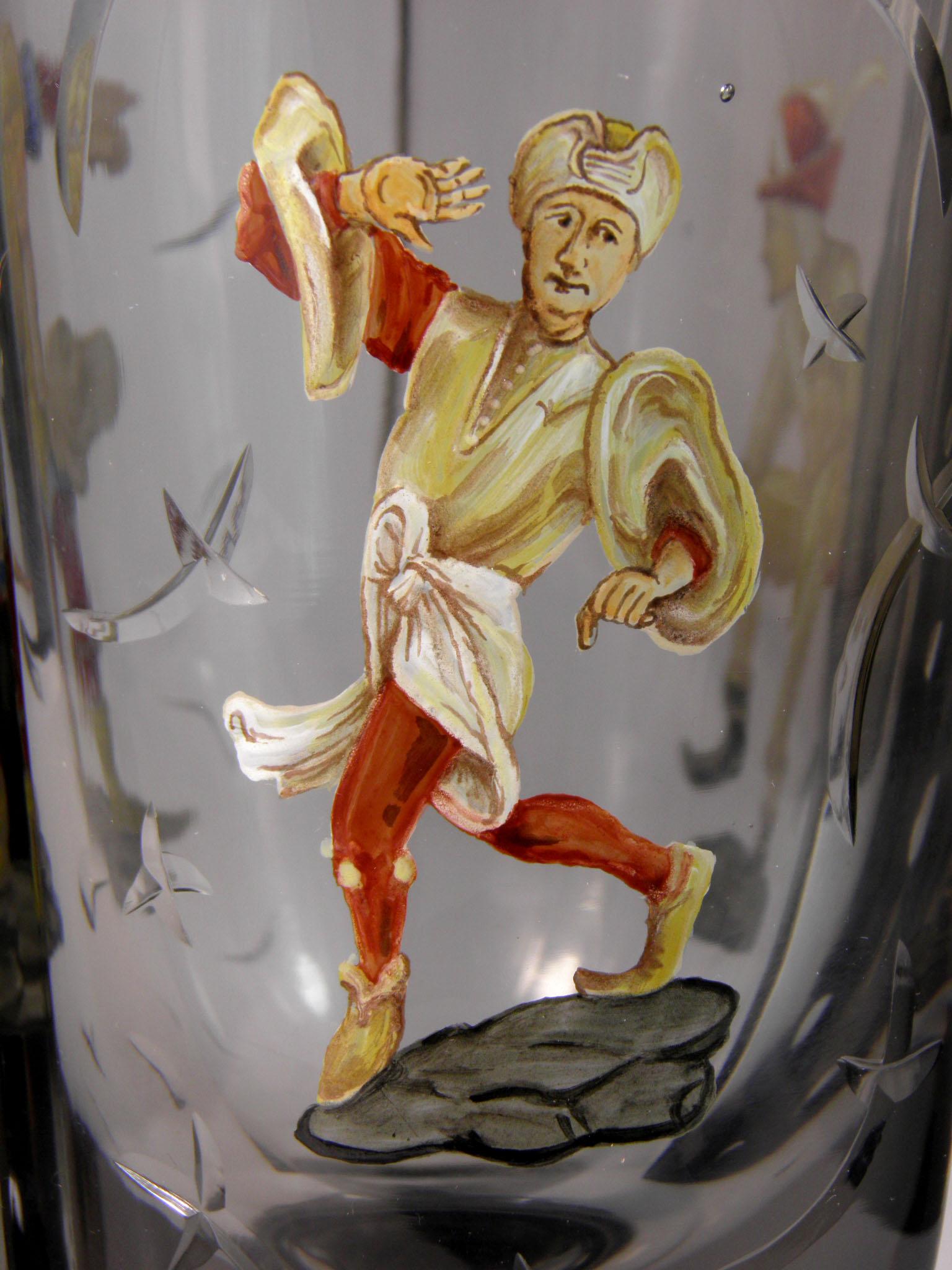 20th Century Cut, Engraved and Painted Goblet in Art Deco Style, France For Sale