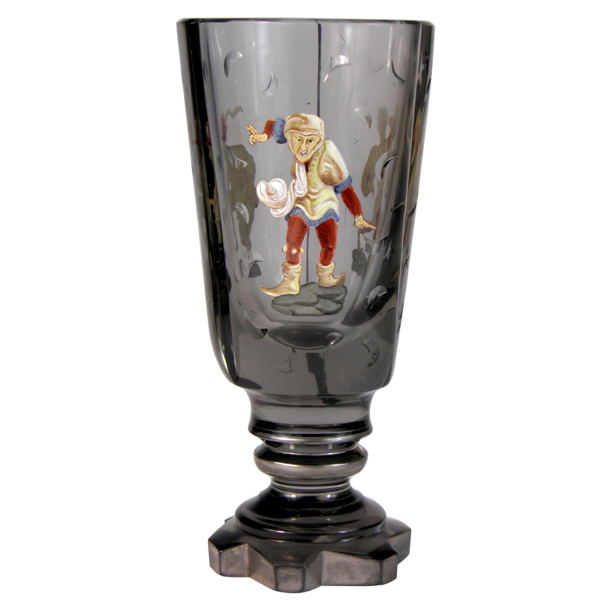 Cut, Engraved and Painted Goblet in Art Deco Style, France For Sale
