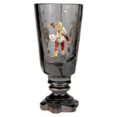 Vintage Cut, Engraved and Painted Goblet in Art Deco Style, France