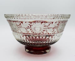 Cut Engraved and Ruby Flashed Glass Center Bowl