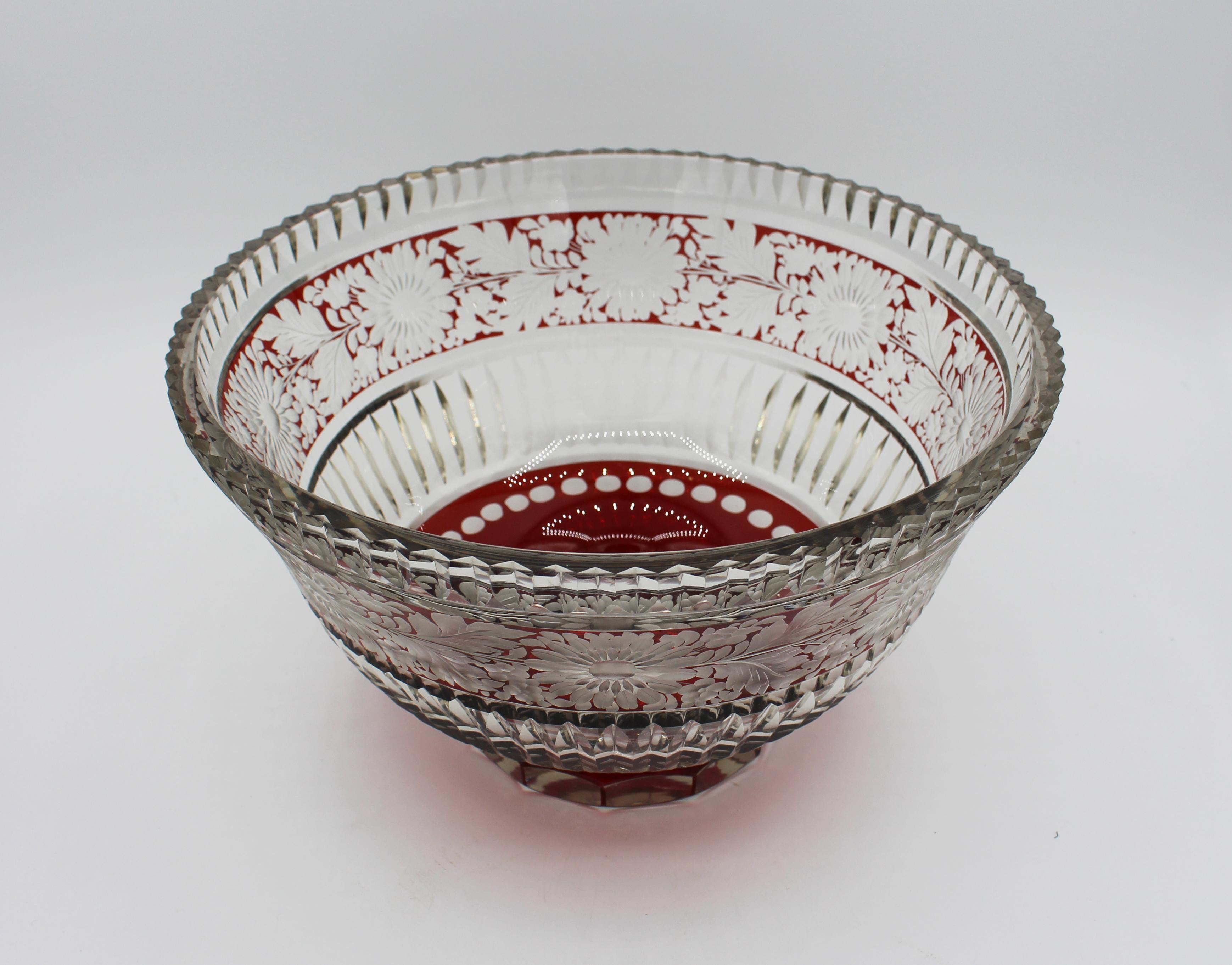 American Cut Engraved and Ruby Flashed Glass Center Bowl