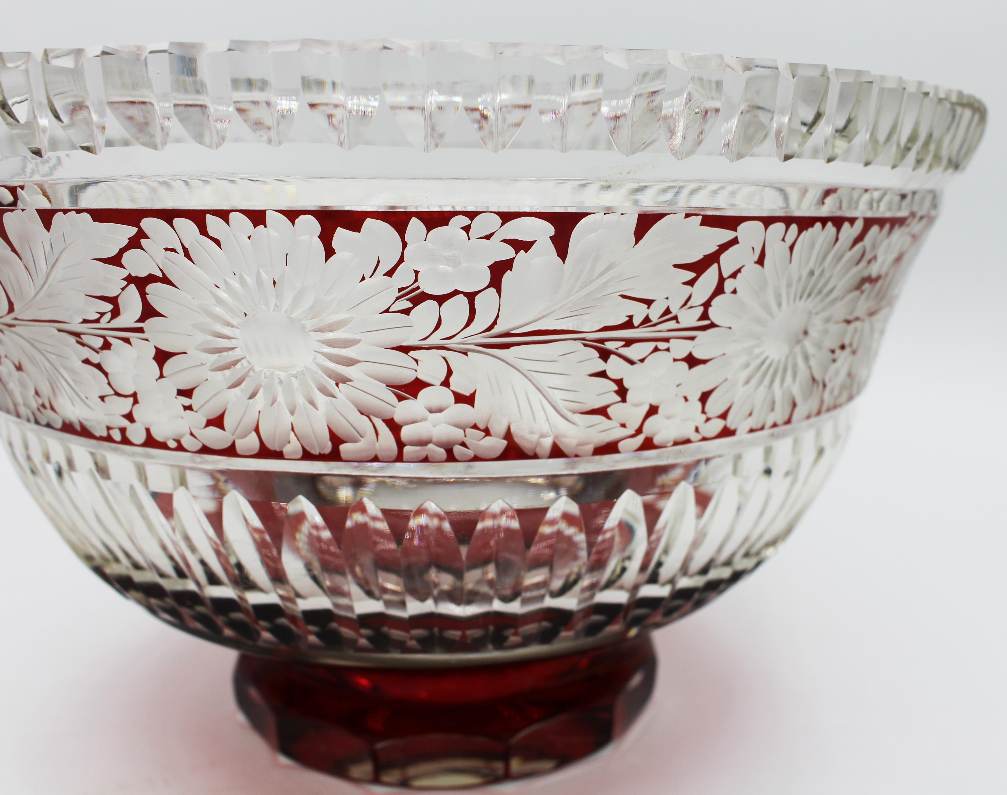 Early 20th Century Cut Engraved and Ruby Flashed Glass Center Bowl