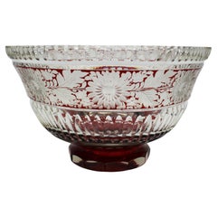 Used Cut Engraved and Ruby Flashed Glass Center Bowl