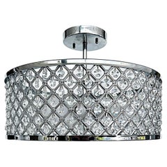 Cut Glass and Chrome Flush Mount Ceiling Light Fixture, One Available