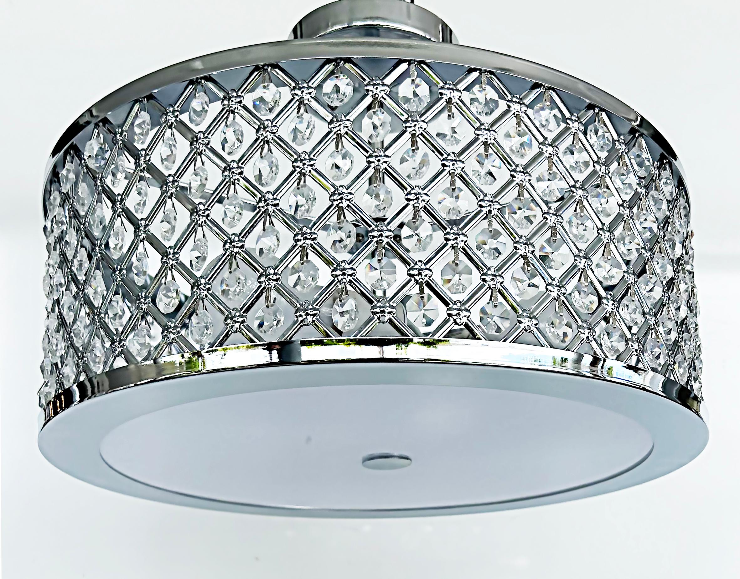 Modern Cut Glass and Chrome Flush Mount Ceiling Light Fixture, One Available For Sale
