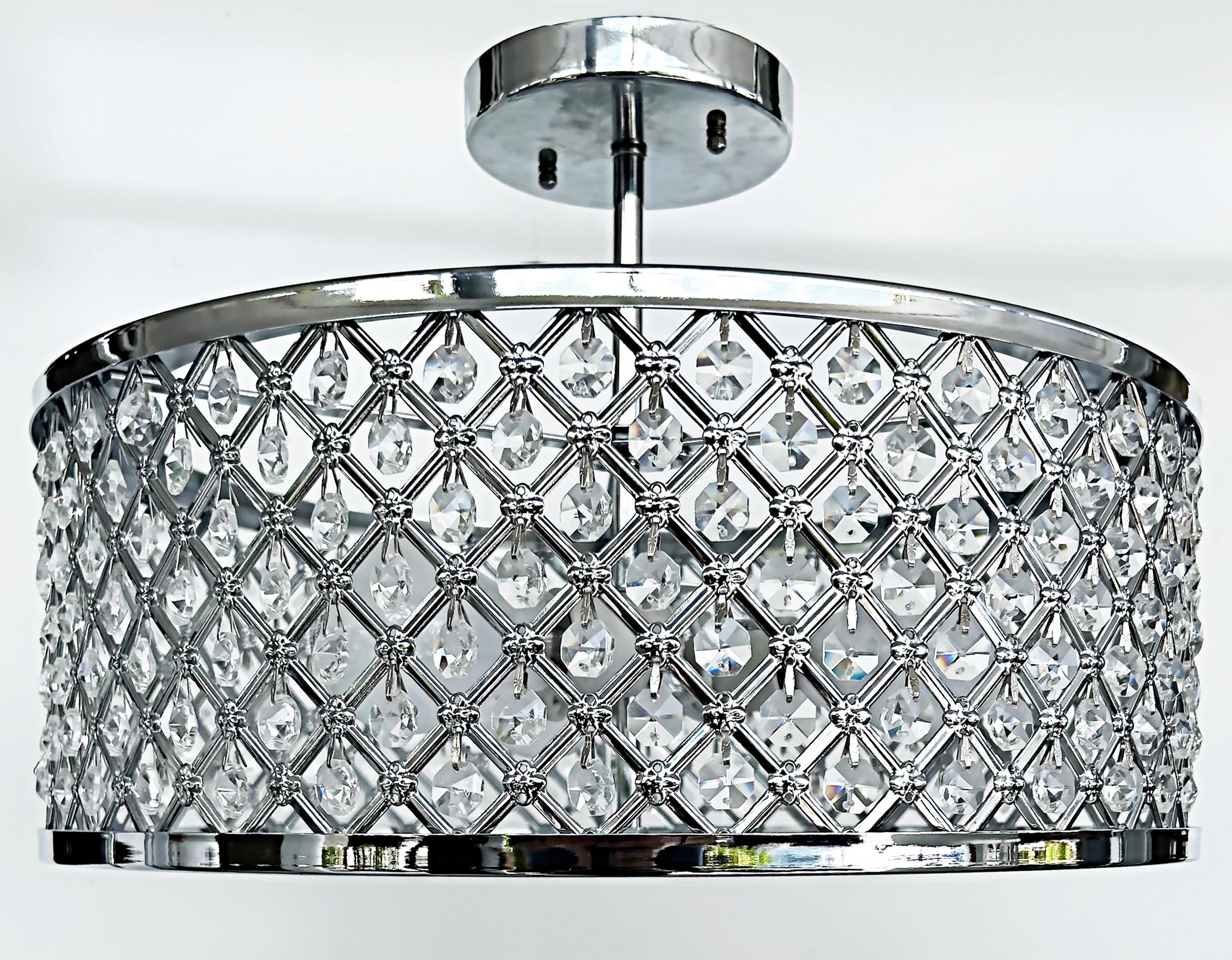 Contemporary Cut Glass and Chrome Flush Mount Ceiling Light Fixture, One Available For Sale