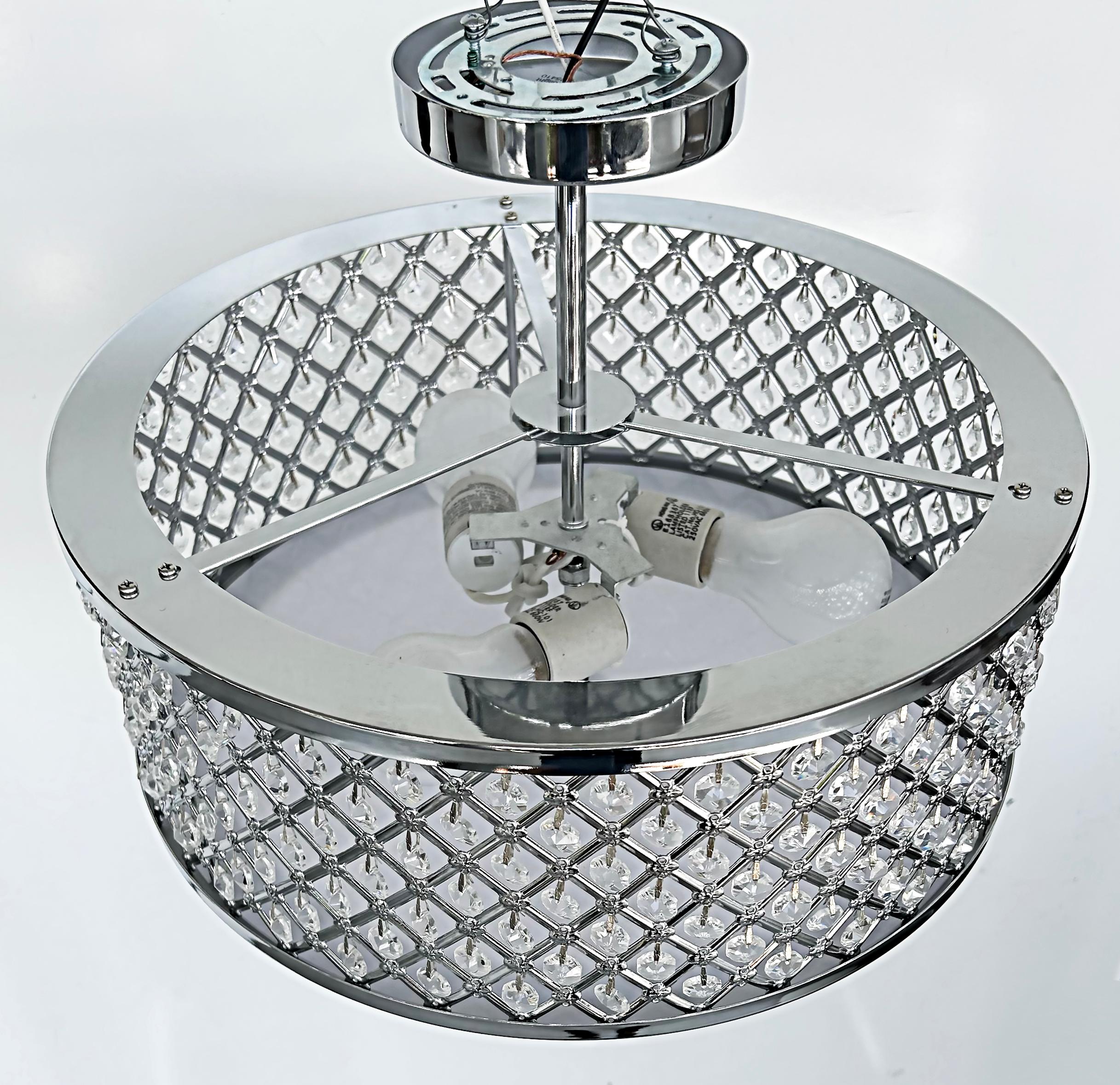 Cut Glass and Chrome Flush Mount Ceiling Light Fixture, One Available For Sale 3