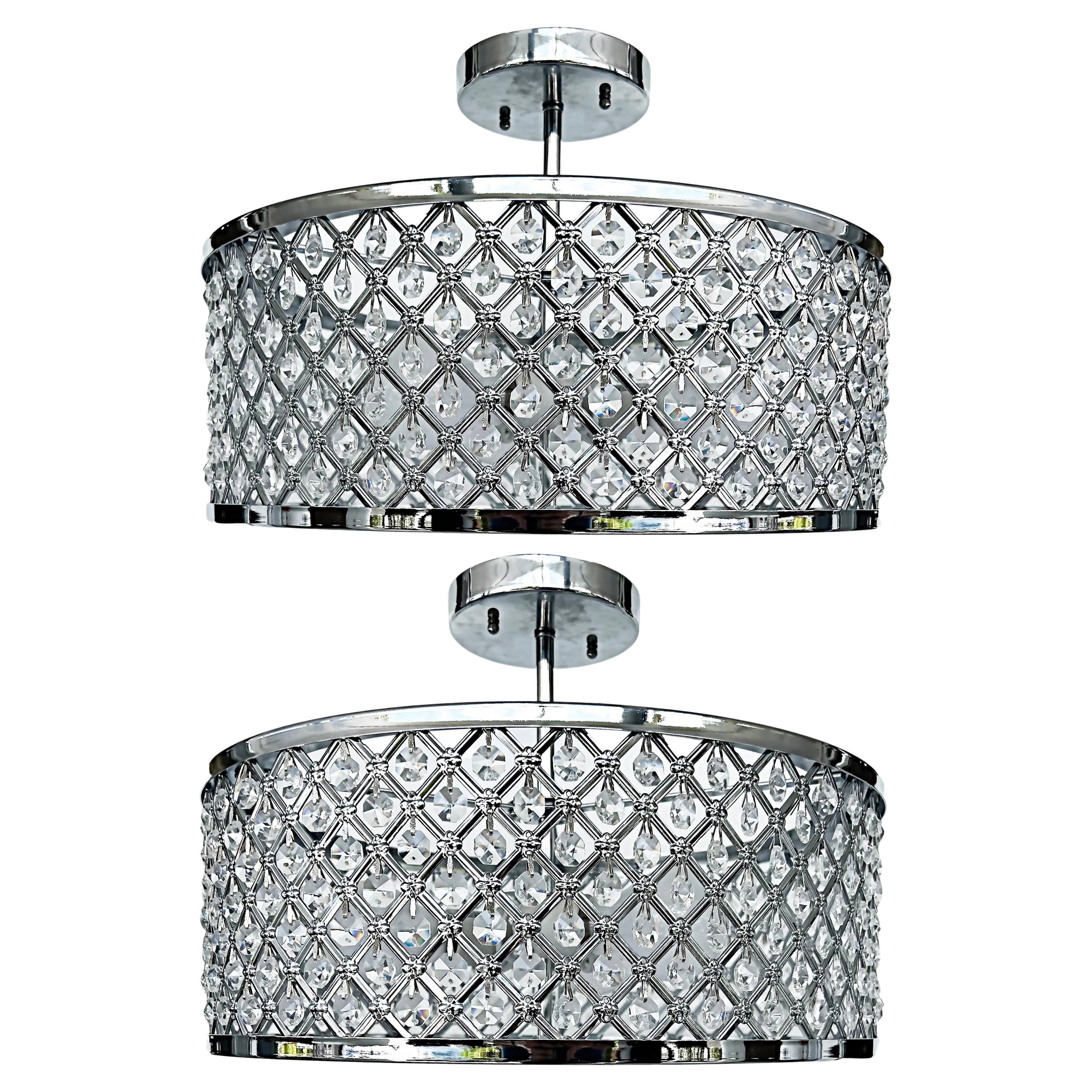 Cut Glass and Chrome Flush Mount Ceiling Light Fixture, One Available
