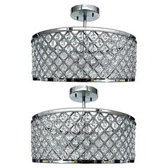 Used Cut Glass and Chrome Flush Mount Ceiling Light Fixture, One Available