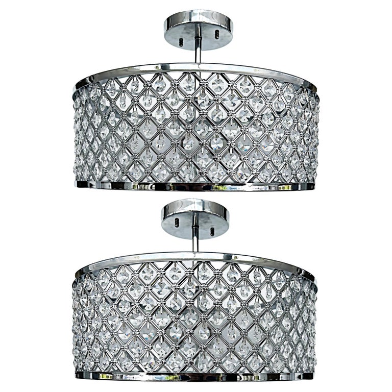 Cut Glass and Chrome Flush Mount Ceiling Light Fixture, One Available ...
