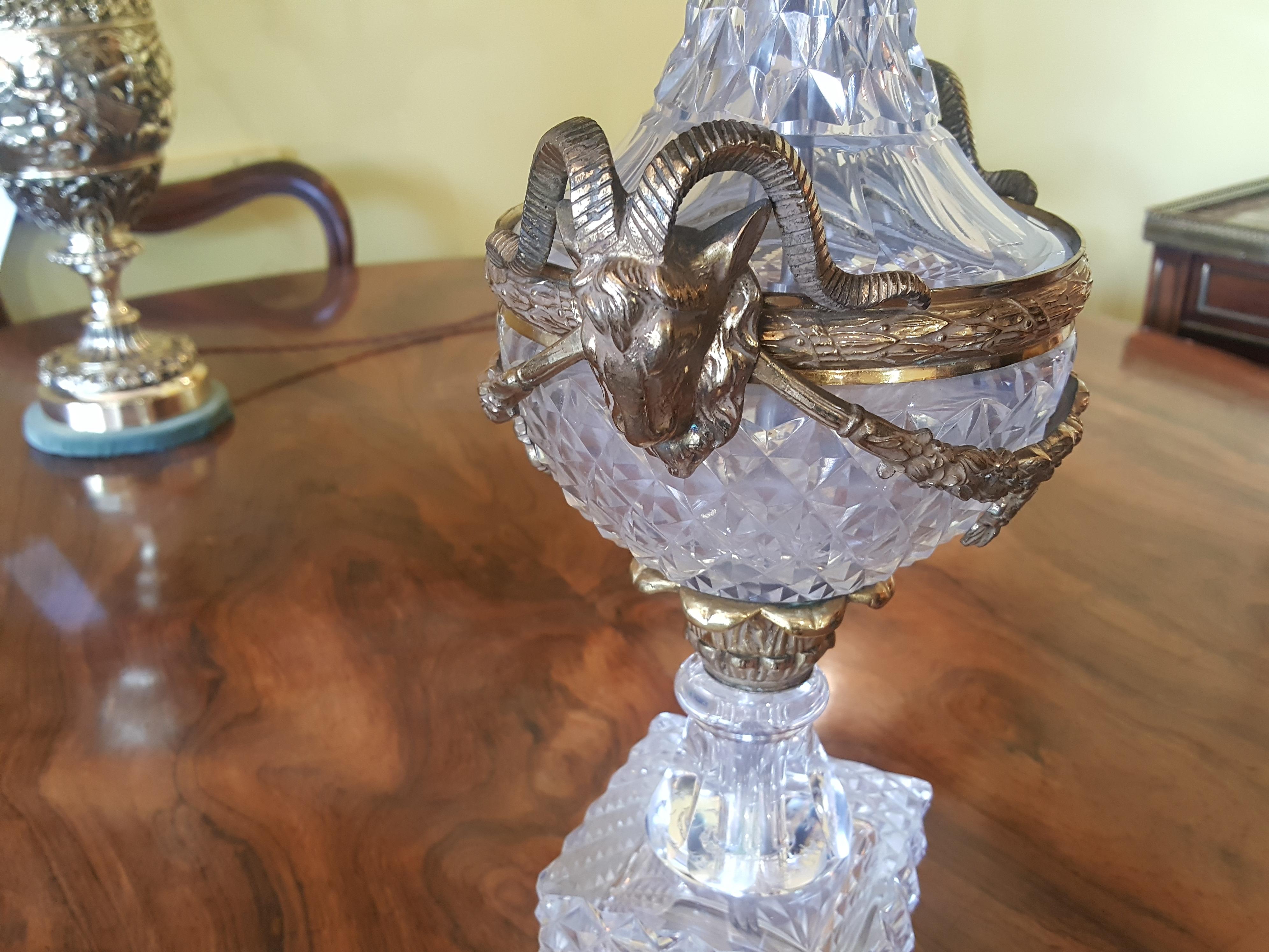 English Cut Glass and Gilt Metal Mounted Table Lamp For Sale