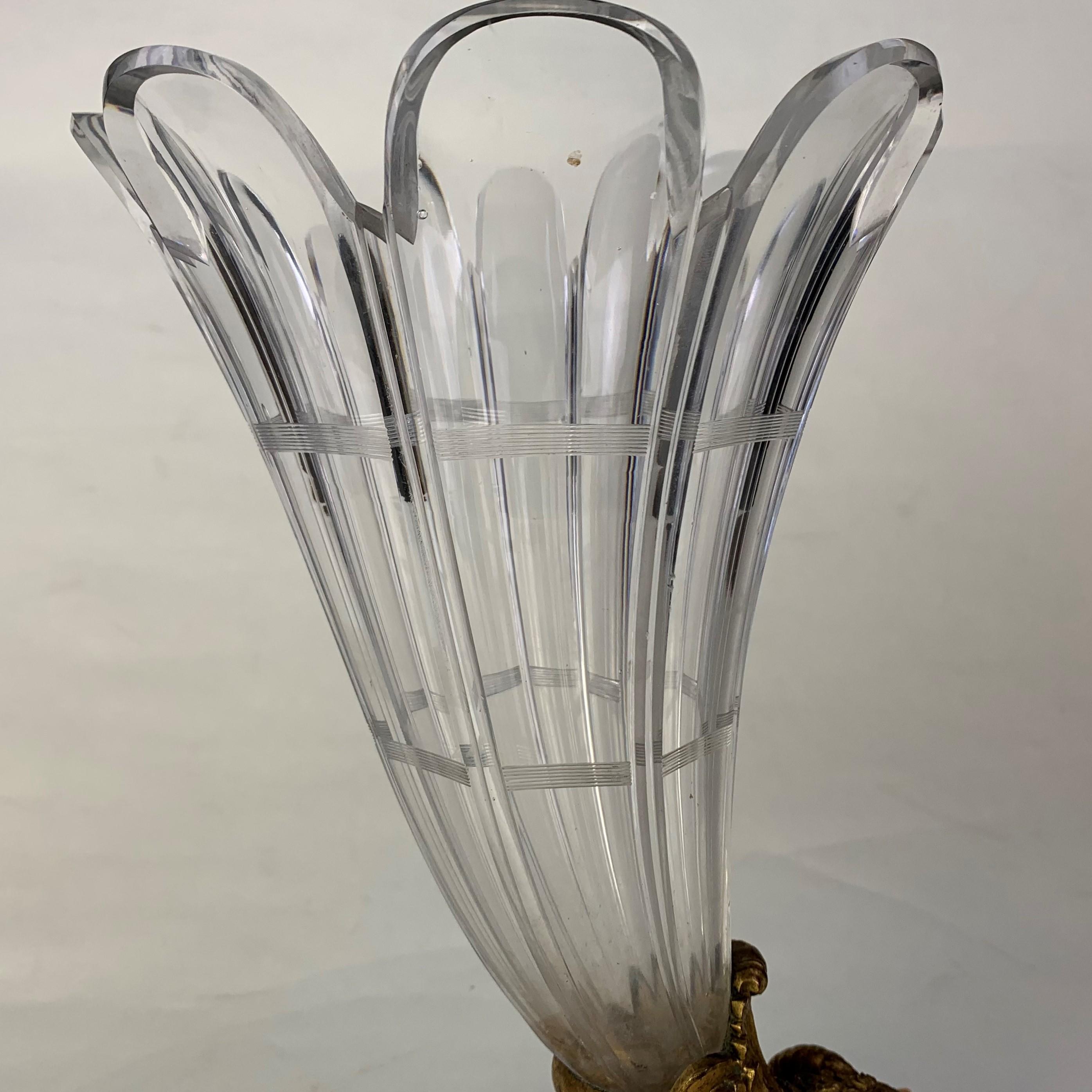 19th Century Cut Glass and Ormolu Horn Shaped Vase For Sale