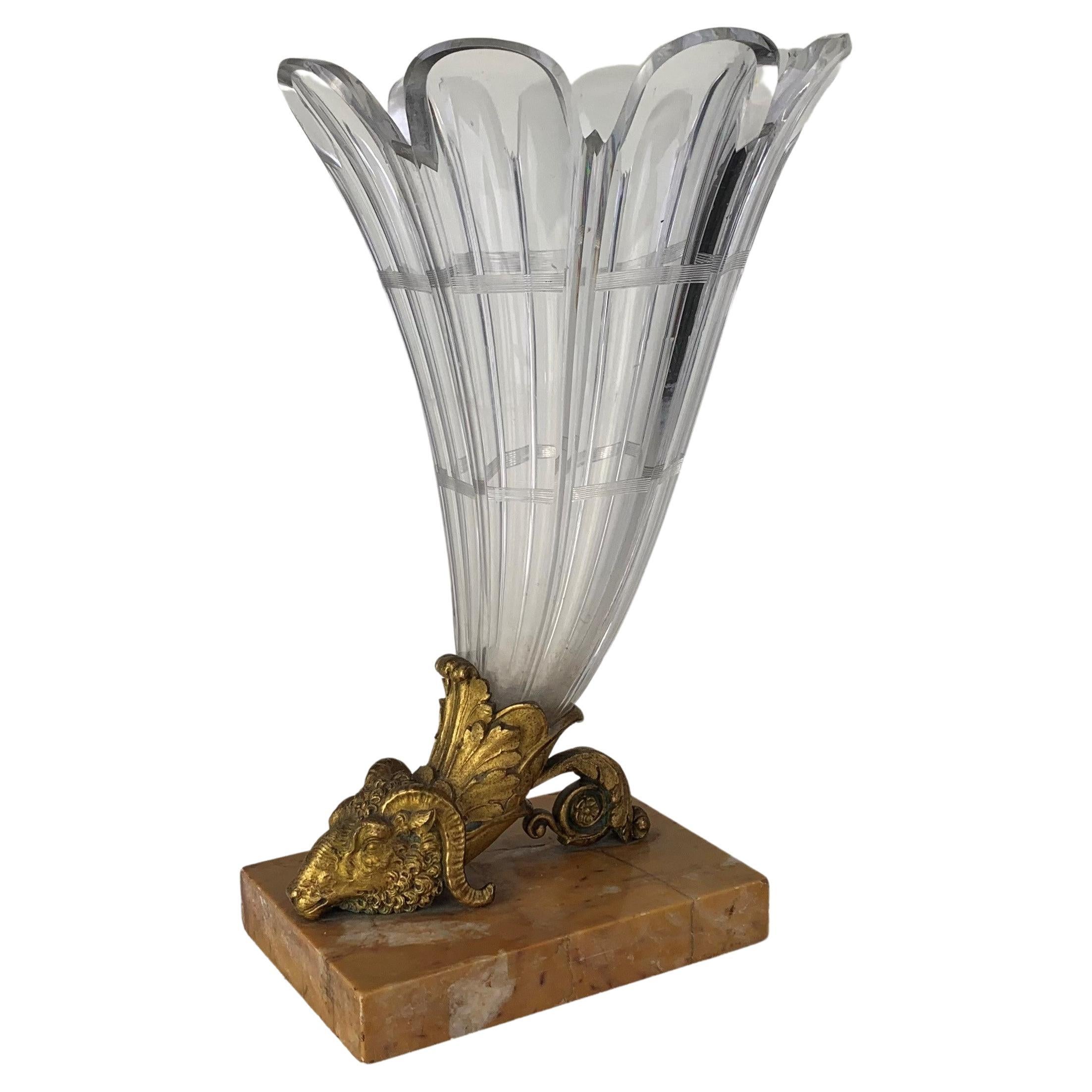 Cut Glass and Ormolu Horn Shaped Vase For Sale