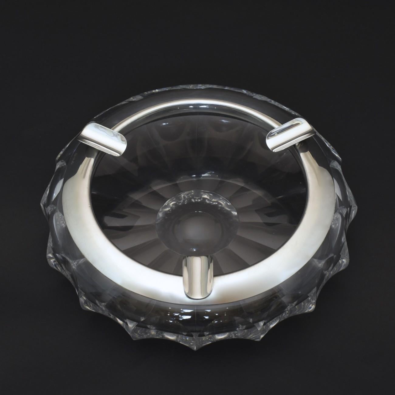 German Cut Glass and Sterling Silver Cigar Ashtray, circa 1925